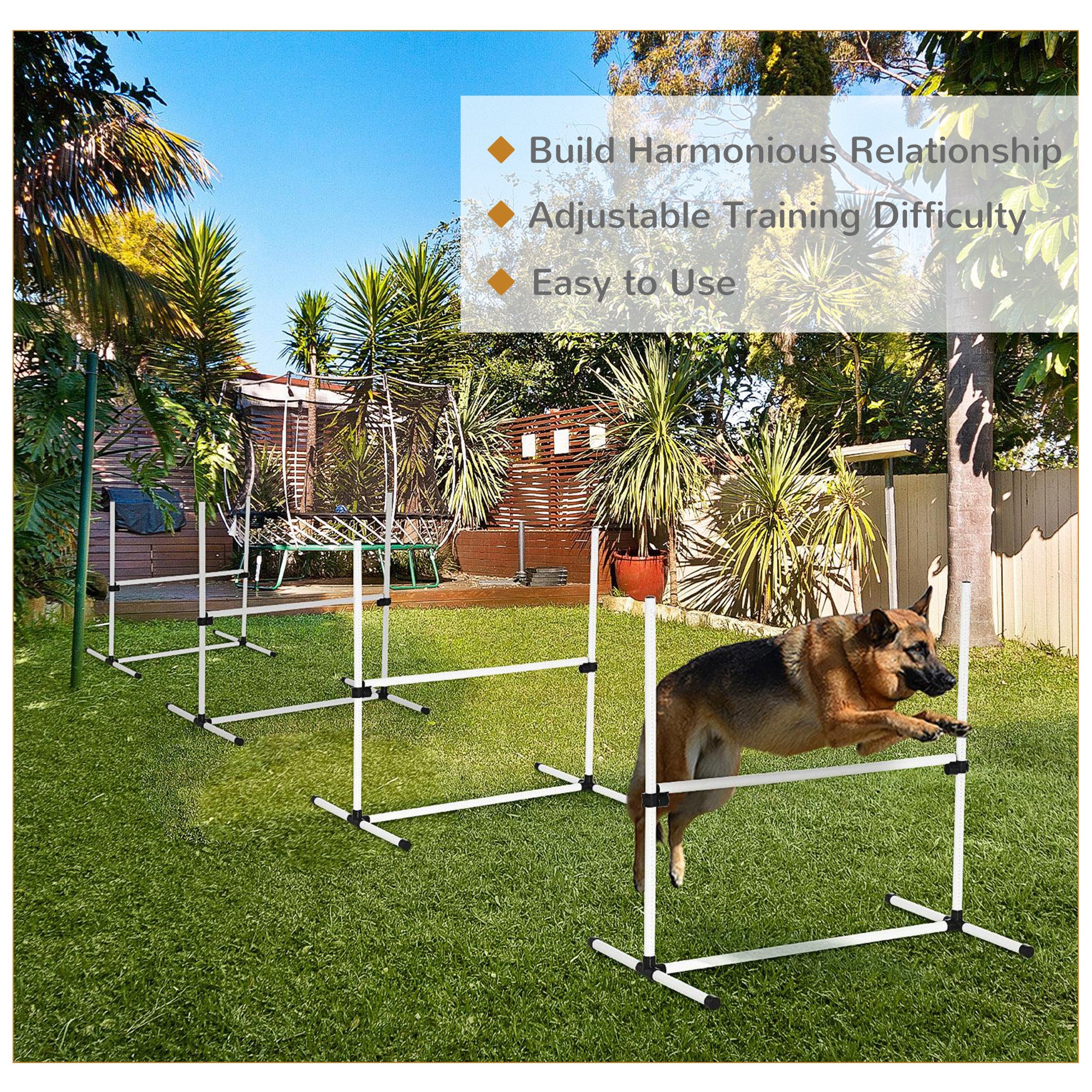 Kozy 4 Pieces Dog Agility Training Equipment, Adjustable Height Jumps Hurdle with Carrying Bag for Outdoor, White