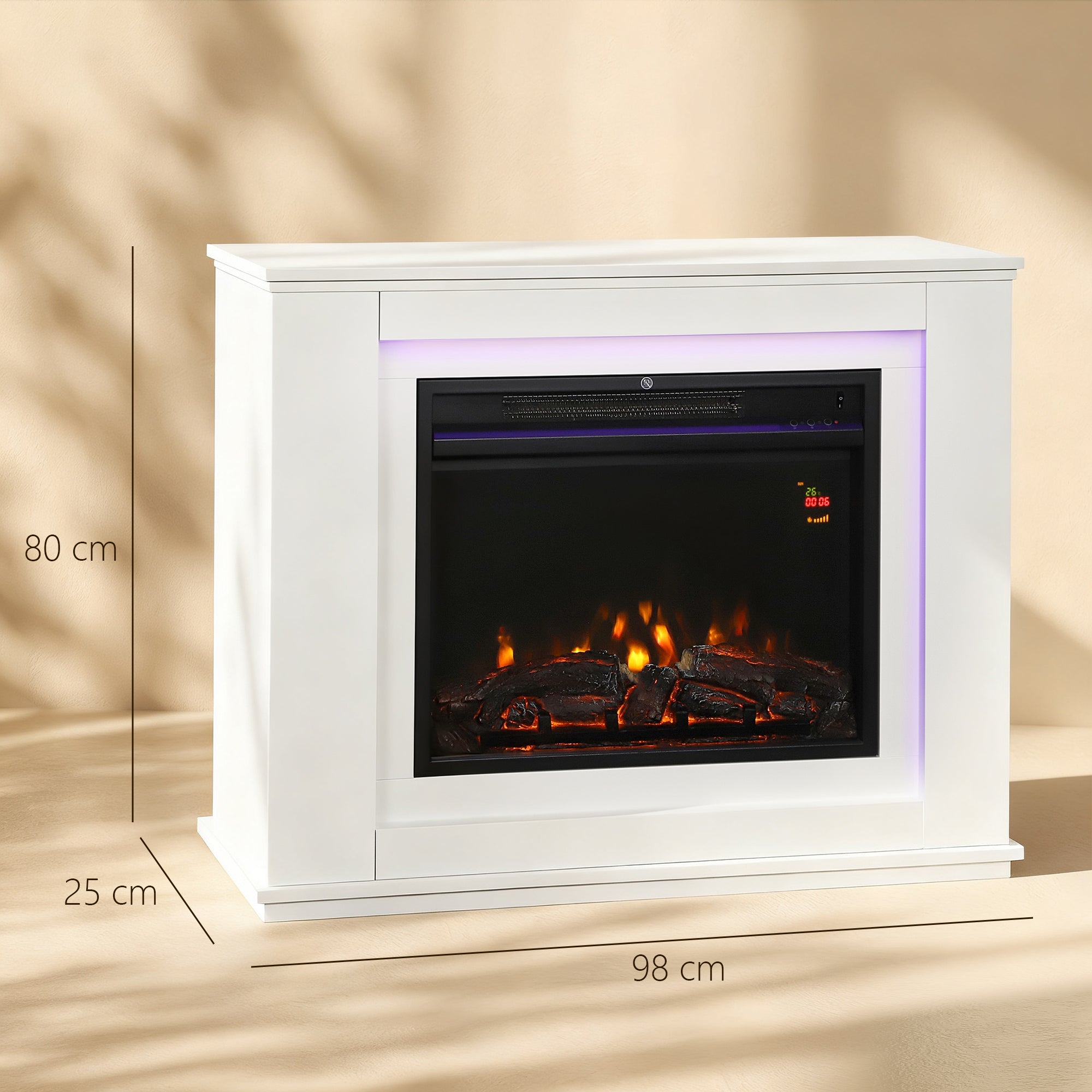 Kozy Electric Fireplace with Surround, 32" 2000W Inset Electric Fire and Mantel Reach up to 30 m² with 12 Colours Realistic Flame Effect & 5 Brightness, Remote & Timer for Living Room, White