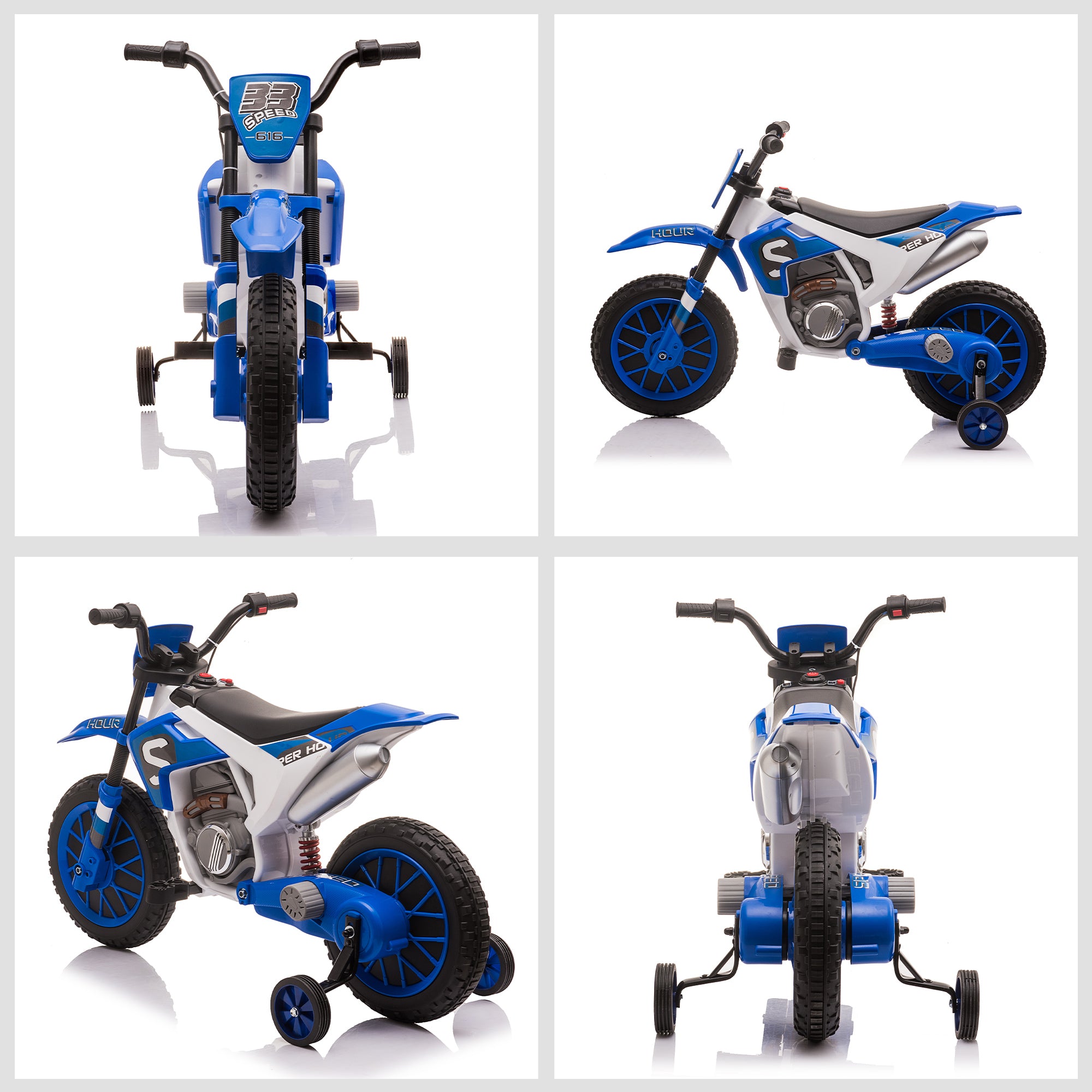 Kozy 12V Kids Electric Motorcycle Ride-On, with Training Wheels, for Ages 3-6 Years - Blue