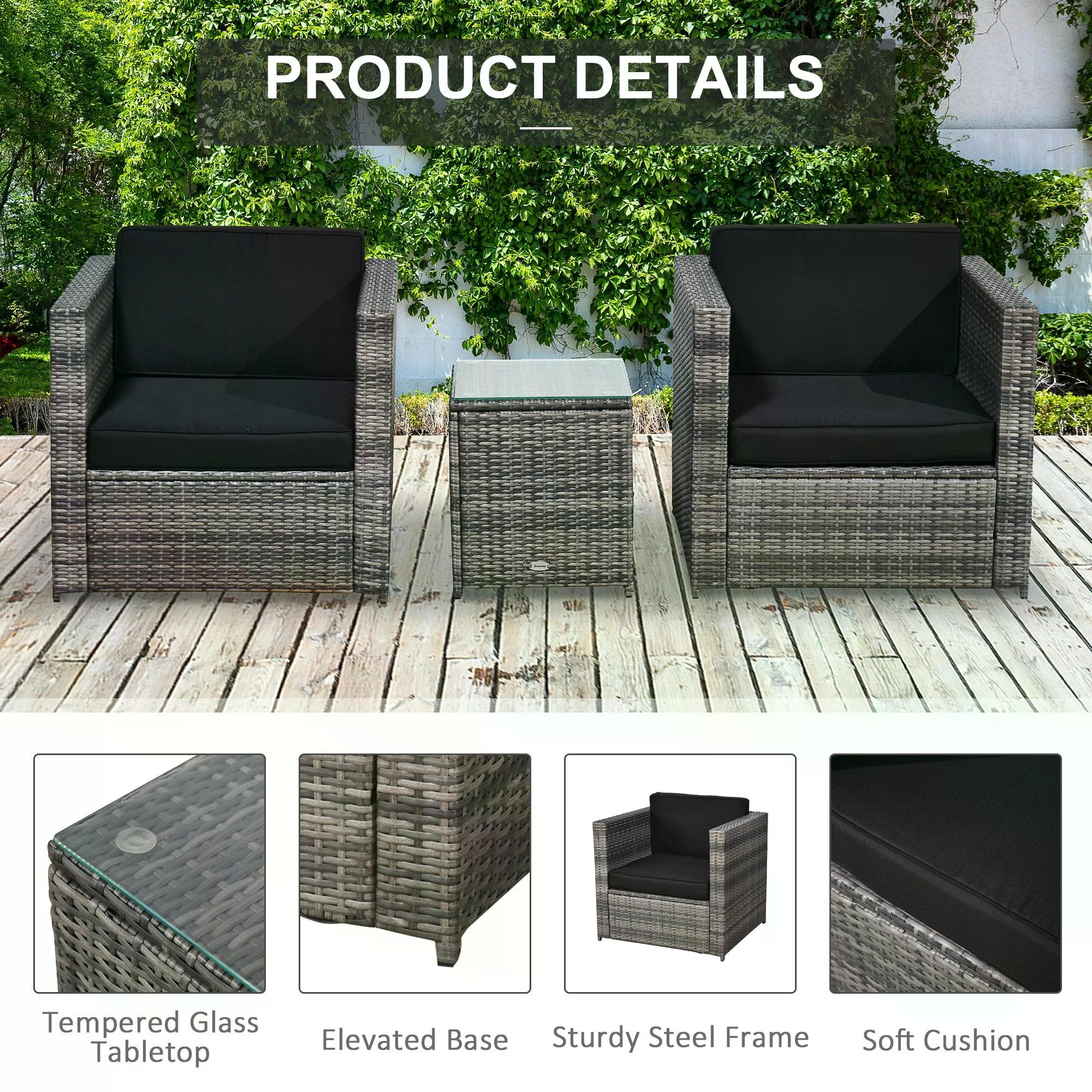 Outsunny 2 Seater Rattan Garden Furniture Sofa  Furniture Set W/Cushions, Steel Frame