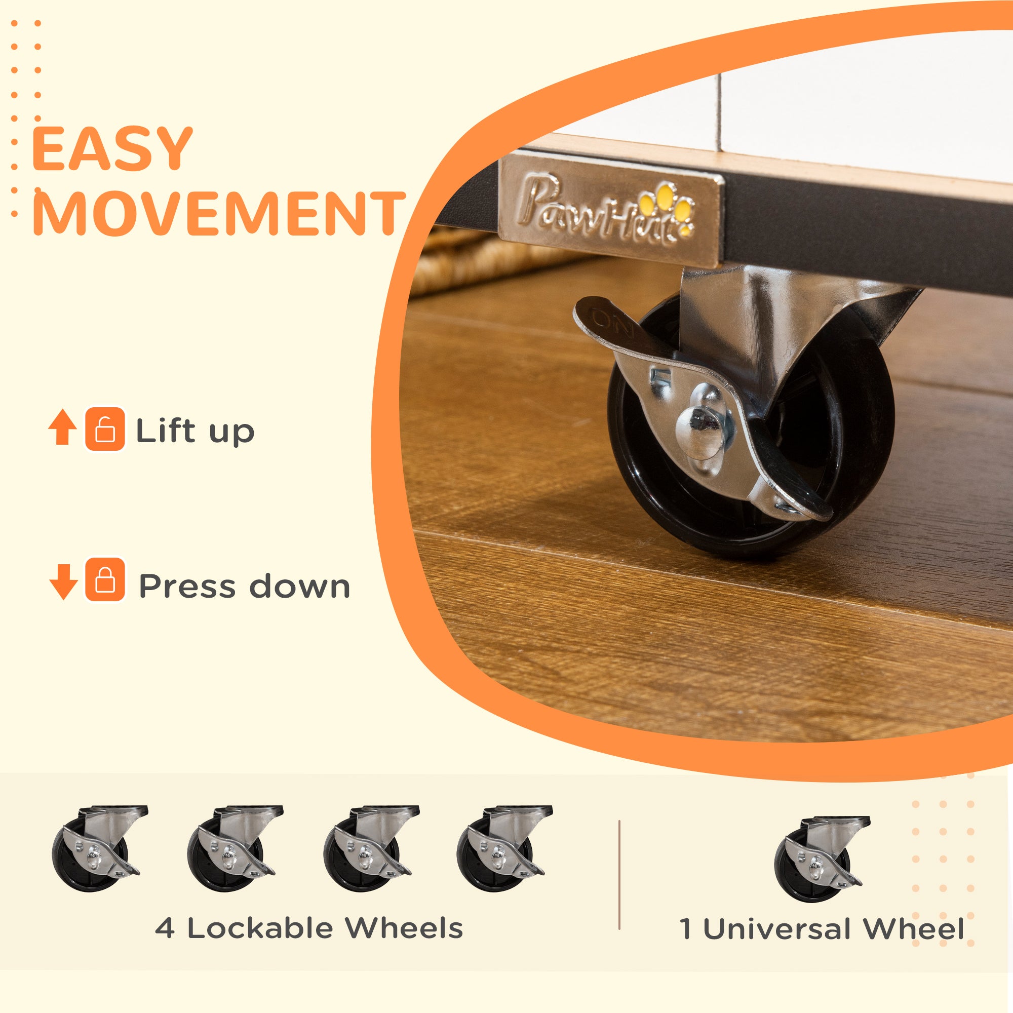 Kozy Dog Crate Furniture, Dog Cage End Table, with Wheels, for Large Dogs, 106 x 60 x 82 cm  - White