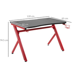 HOMCOM Gaming Desk Computer Table Metal Frame with LED Light, Cup Holder, Headphone Hook, Cable Hole, Red