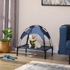 PawHut Raised Dog Bed Waterproof Elevated Pet Cot with Breathable Mesh UV Protection Canopy Blue, for Small Dogs, 61 x 46 x 62cm | Aosom UK