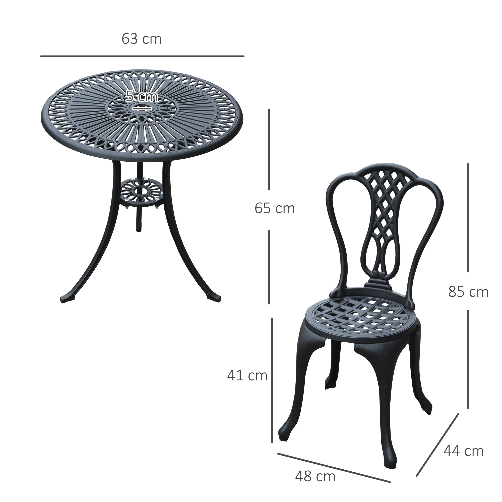 Kozy 3 Piece Patio Cast Aluminium Bistro Set Garden Outdoor Furniture Table and Chairs Shabby Chic Style
