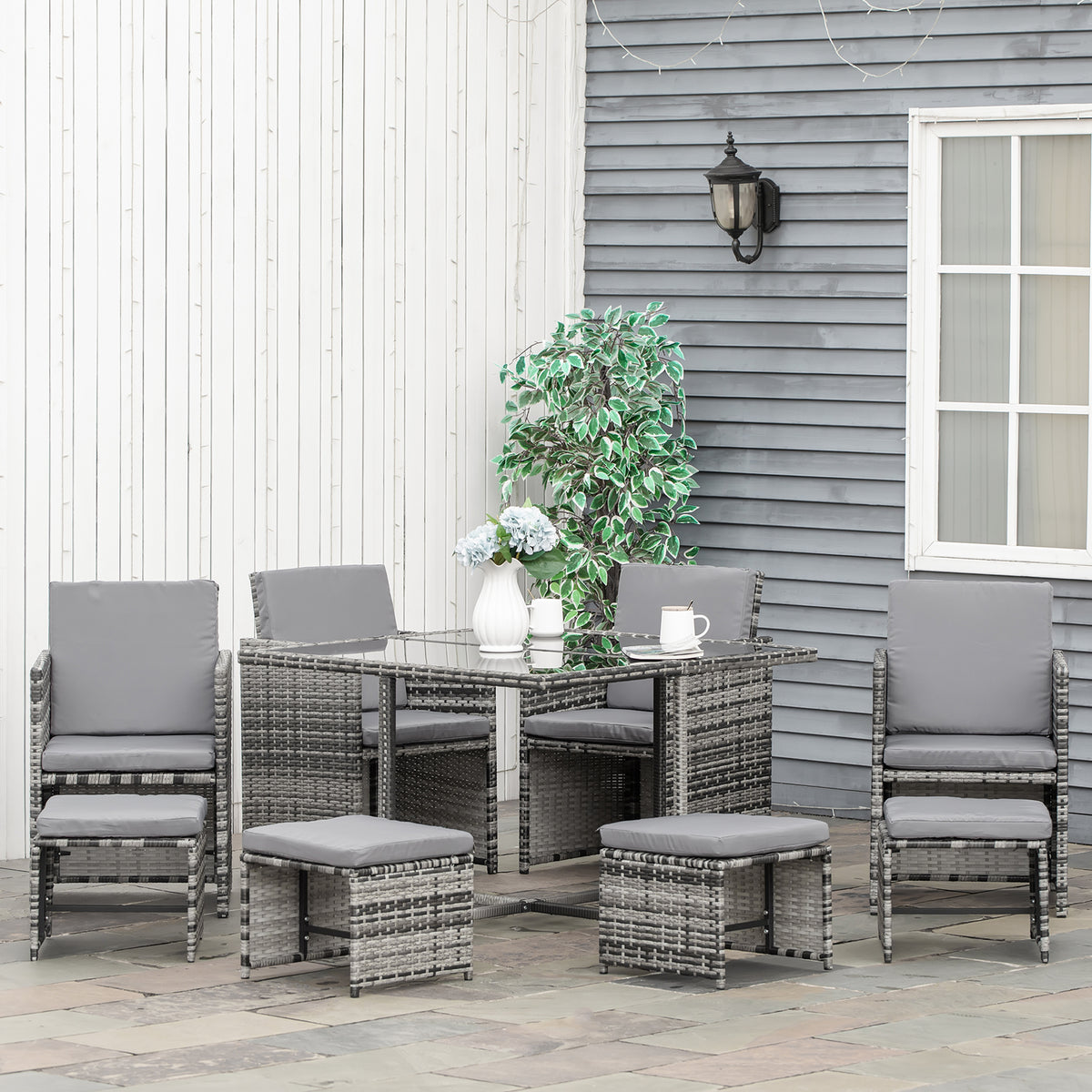 Kozy 8-Seater Rattan Furniture Set Wicker Weave Patio Dining Table Seat