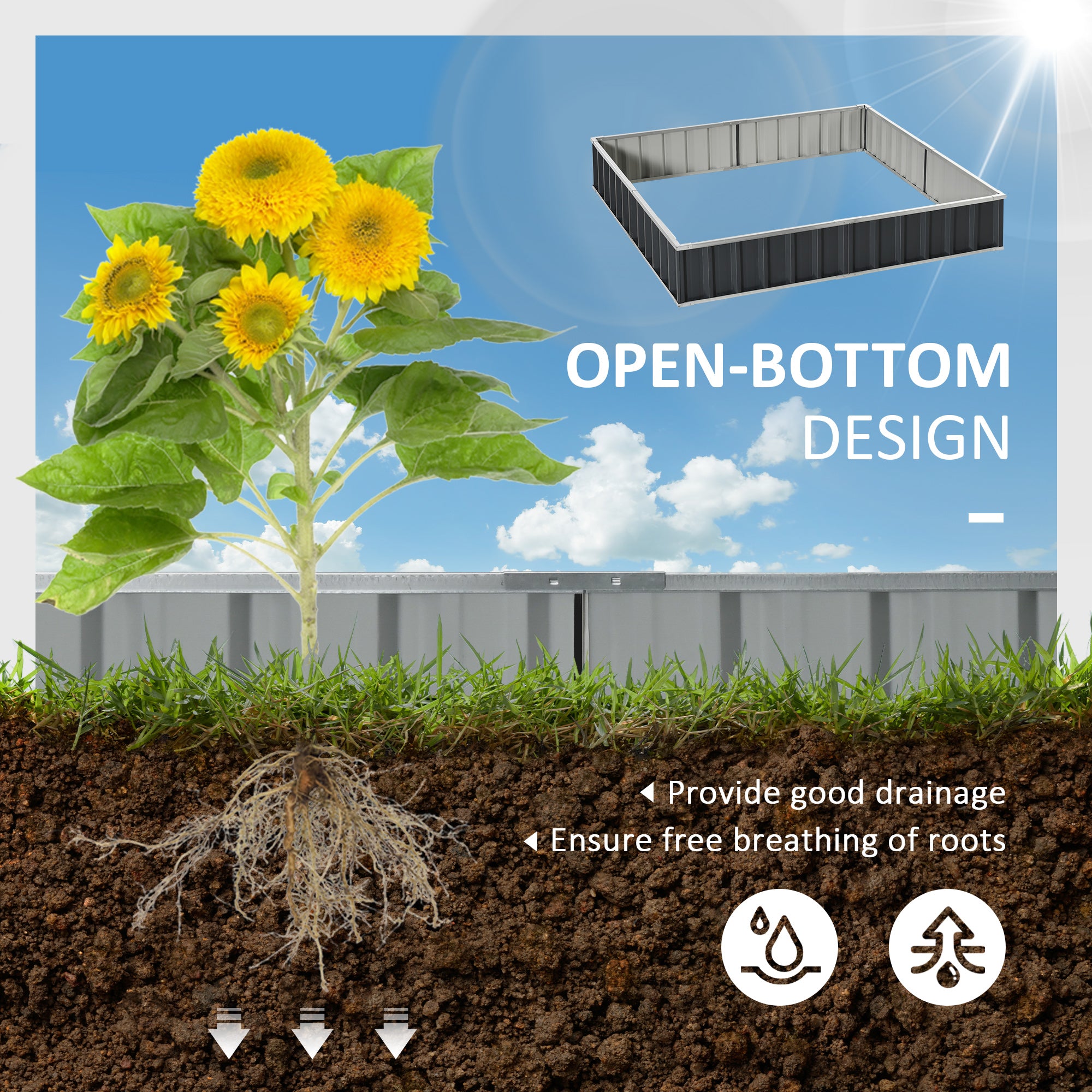 Kozy 645L Metal Raised Garden Bed, DIY Large Steel Planter Box, No Bottom w/ A Pairs of Glove for Backyard, Patio to Grow Vegetables, Herbs, and Flowers, 258cmx90cm