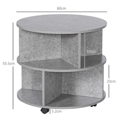 Kozy Round Coffee Table with Wheels, 3-Tier Rolling Side Table for Living Room with Divided Shelves, Cement Colour