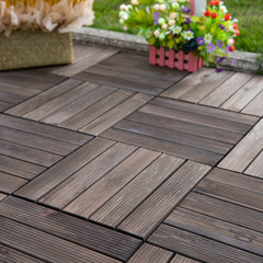 Kozy 27 Pcs Solid Wood Interlocking Decking Tiles For Patio, Balcony, Roof Terrace, Hot Tub, Black, (30 x 30 cm Per Piece)