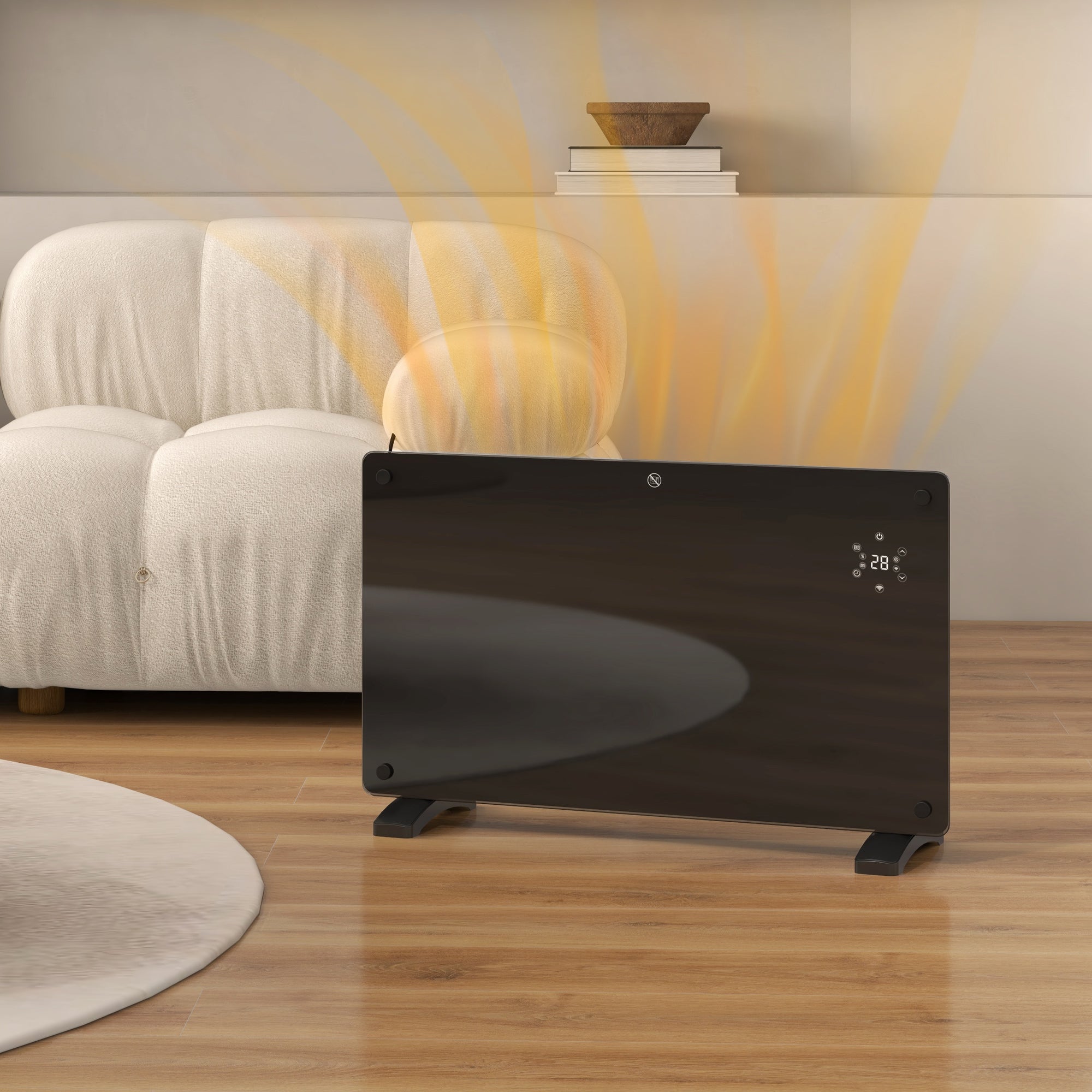 Kozy - Electric Heater Wifi Smart App, 1500W Glass Panel Heater Radiator, Freestanding or Wall Mounted Convector Space Heater with LED Display, 24Hr 7 Day Timer, Adjustable Thermostat, Remote Control