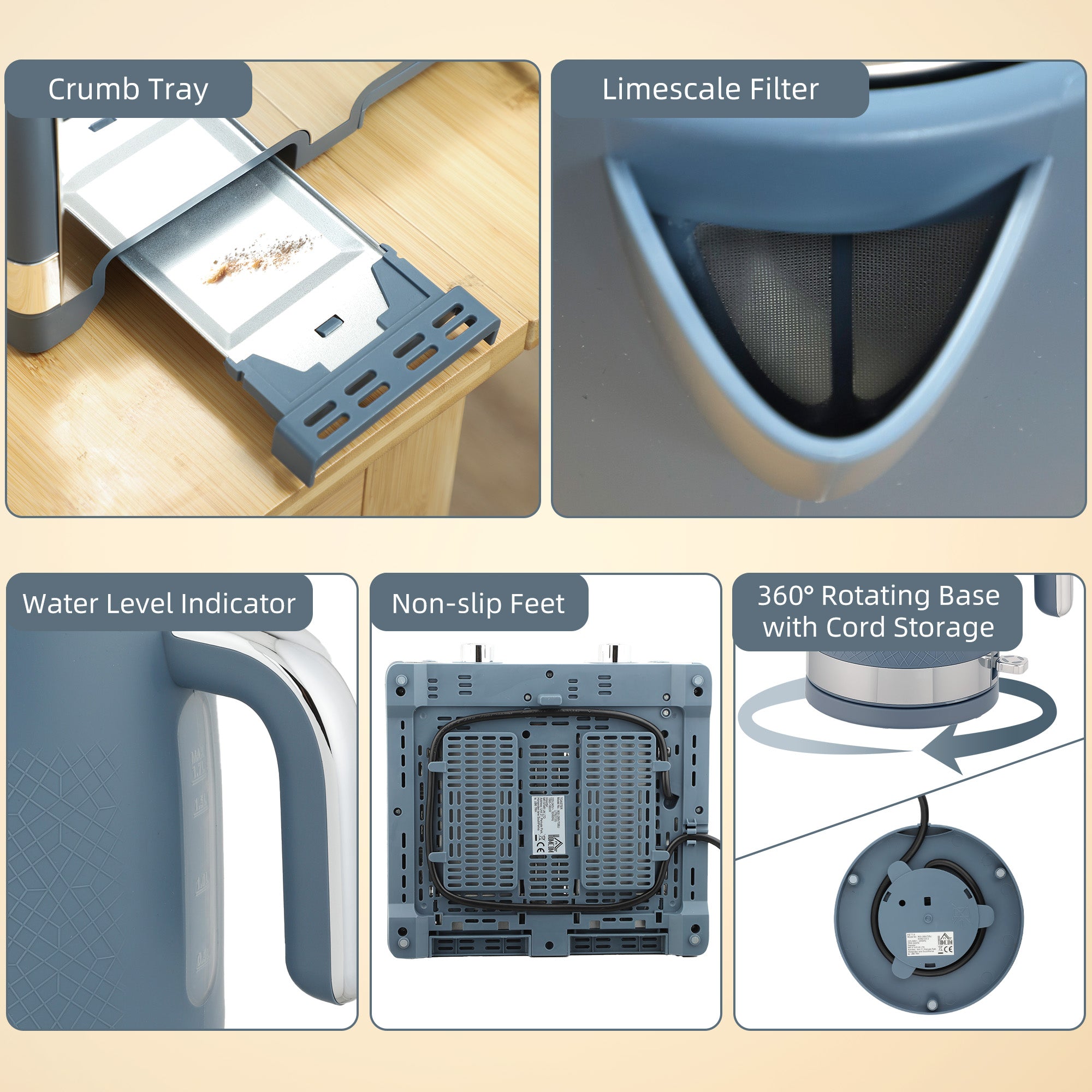 Kozy Sleek Textured Kettle and Four-Slice Toaster Set - Blue