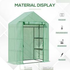 Kozy Walk In Greenhouse with Shelves, Portable Gardening Plant Grow House for Outdoor with 2 Tier Shelf, Roll-Up Zippered Door, PE Cover, 141 x 72 x 191cm, Green