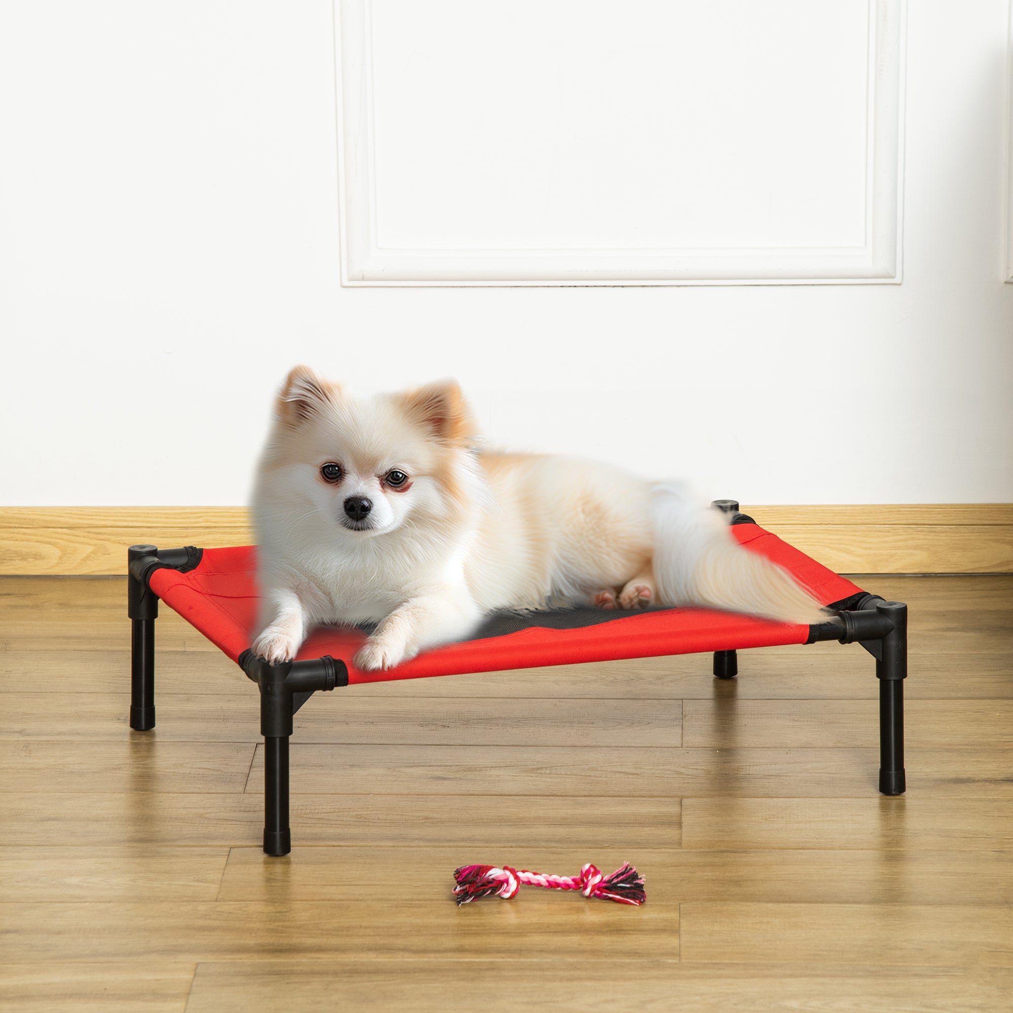 Kozy Raised Dog Bed Cat Elevated Lifted Portable Camping w/ Metal Frame Black and Red (Small)