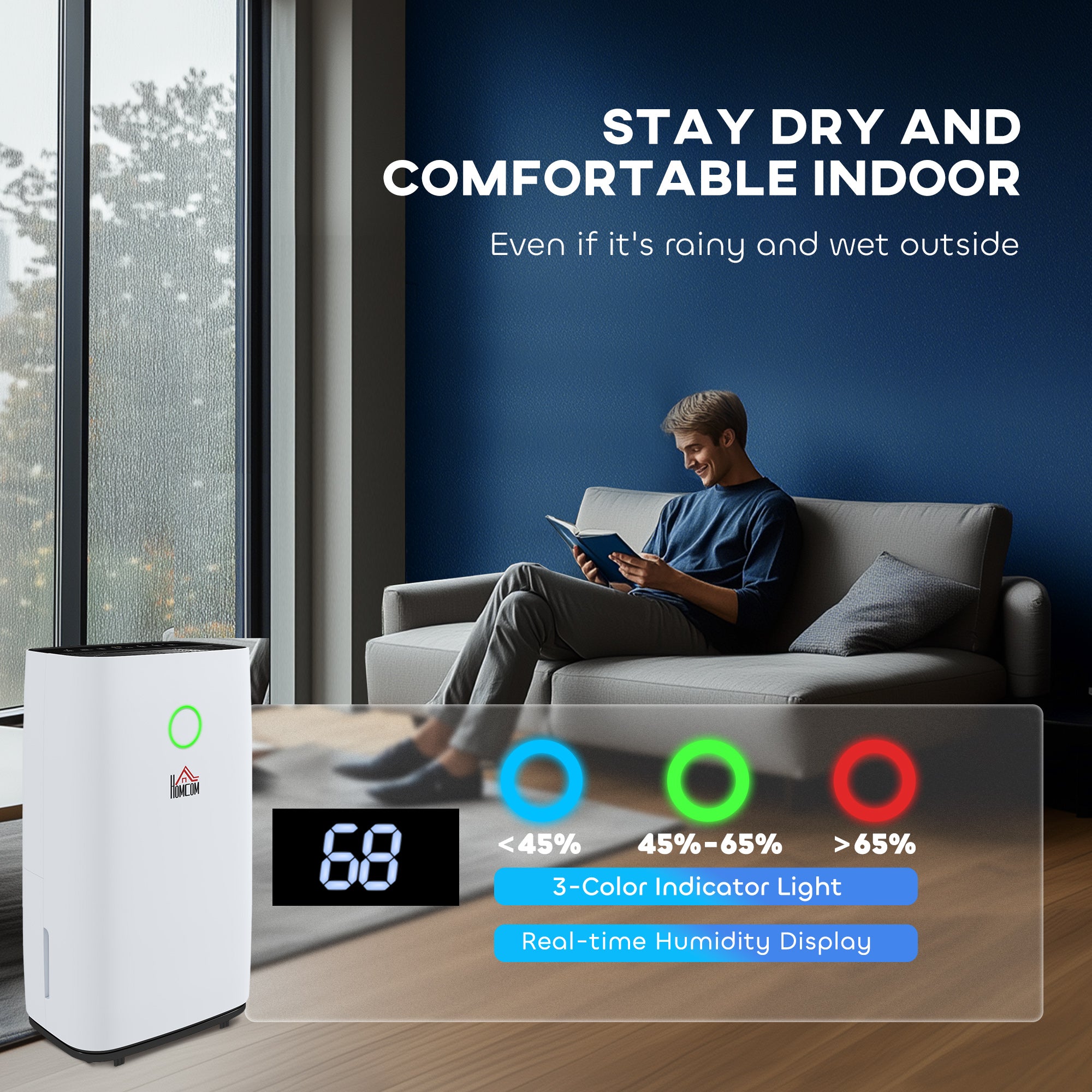 Kozy 20L/Day Portable Dehumidifier for Home, with LED Screen, Sleep Mode, 24H Timer, 4L Water Tank, Electric Air Dehumidifier for Damp Laundry Bedroom Basement