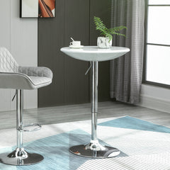 Kozy Modern Round Bar Table Adjustable Height Home Pub Bistro Desk Swivel Painted Top with Silver Steel Leg and Base, White