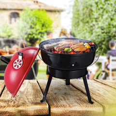 Outsunny Charcoal BBQ Charcoal Grill Metal Portable Tripod Grill Black Red