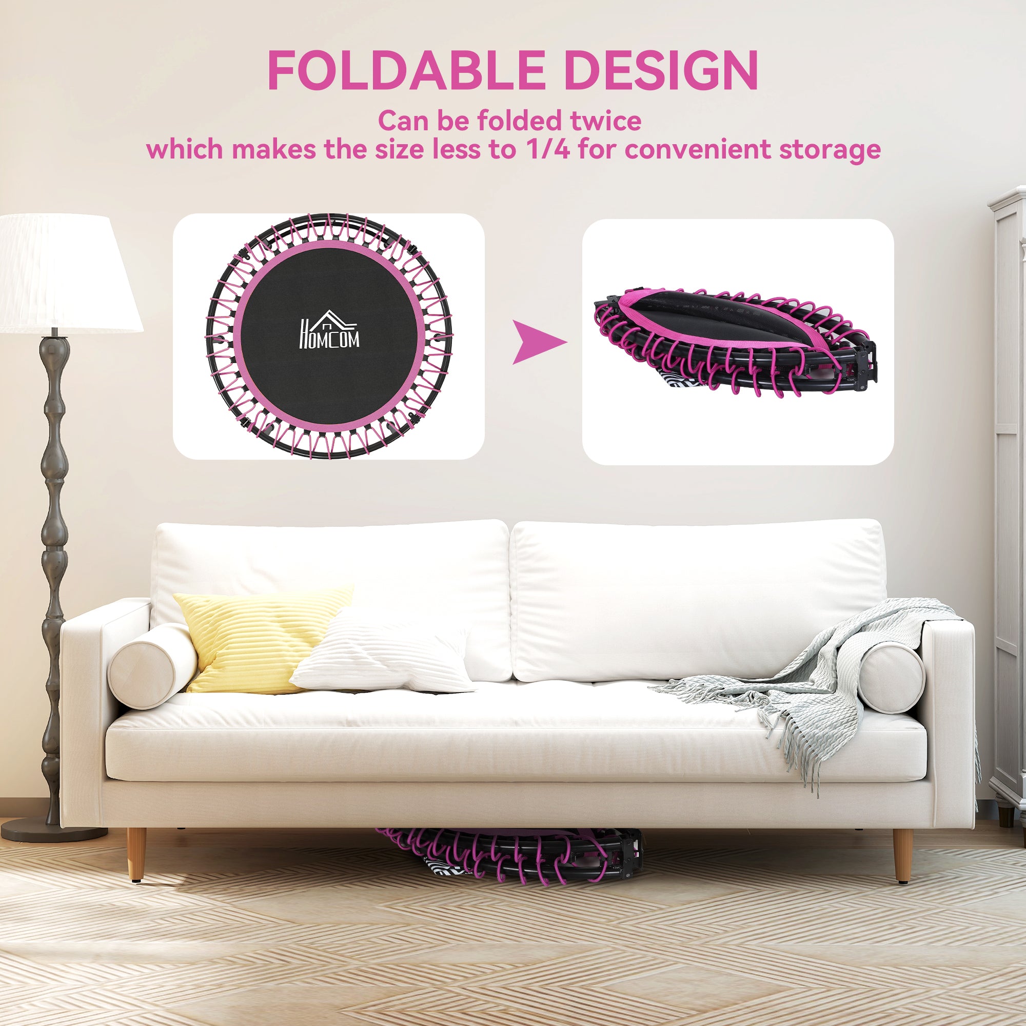 Kozy Mini Round Steel Frame Trampoline w/ Adjustable Handle, Pink