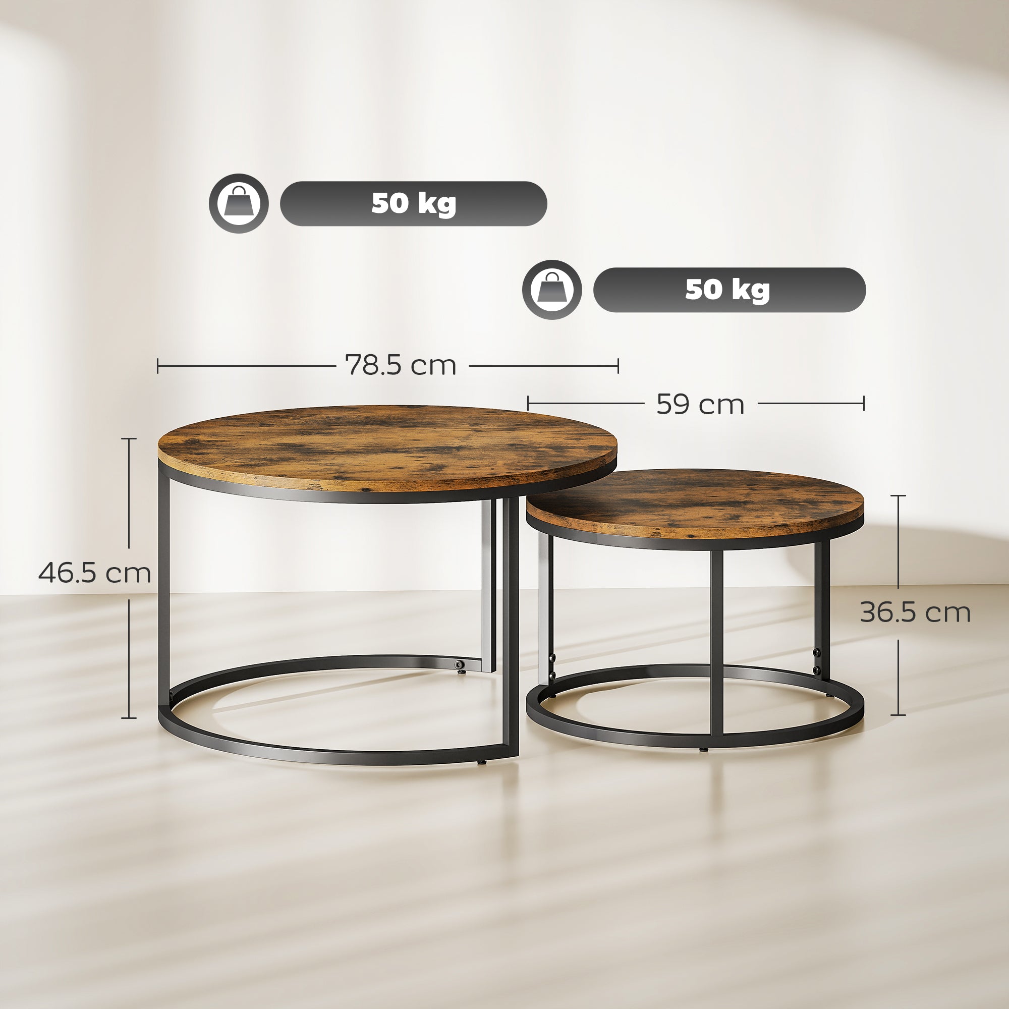 Kozy - Set of Two Wood-Effect Stacking Tables - Rustic Brown