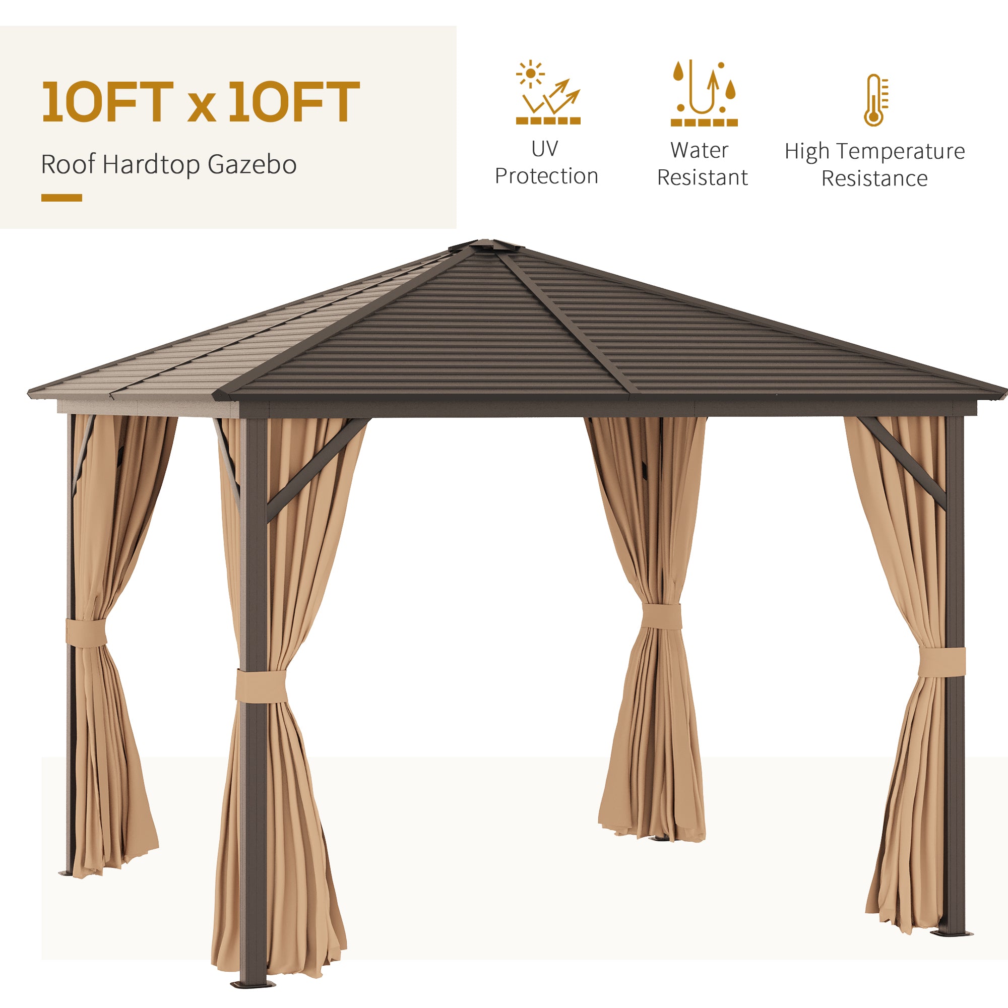 Outsunny Steel Hardtop Gazebo Patio Tent Outdoor Sun Shelter Aluminum w/ Curtain