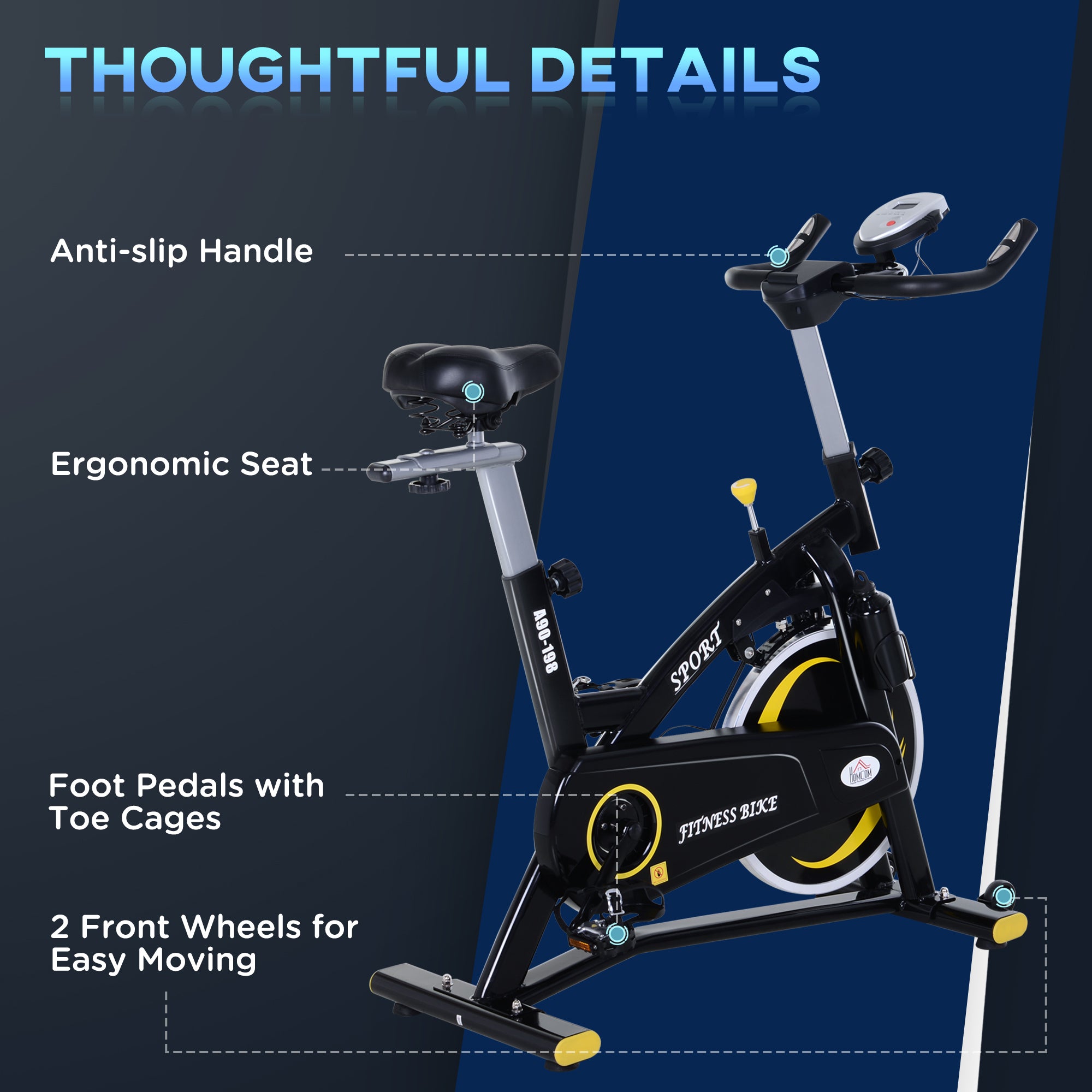 HOMCOM Steel Flywheel Belt Drive Exercise Bike Black/Yellow