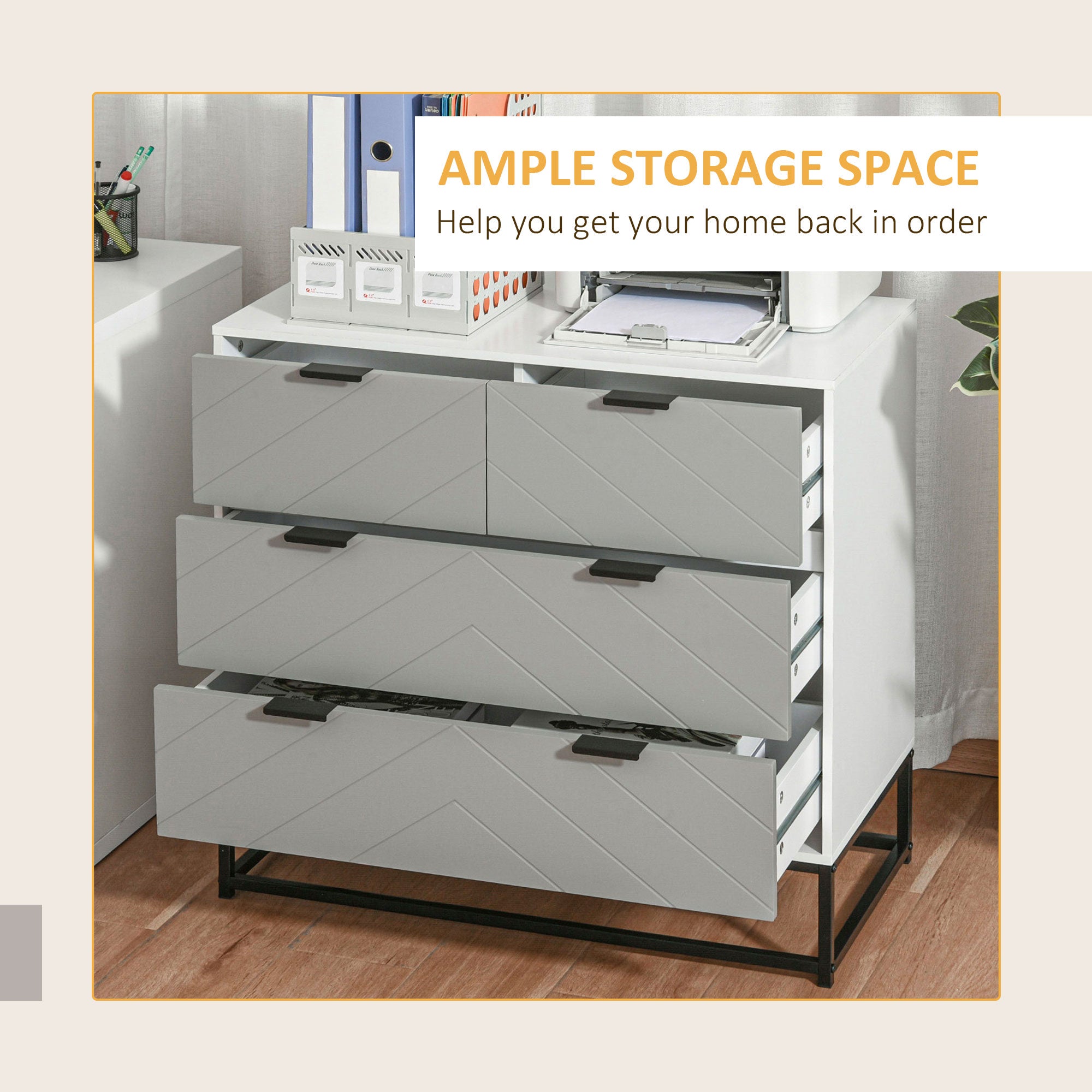 Kozy Chest of Drawers with Metal Handles Freestanding Dresser for Bedroom, Living Room