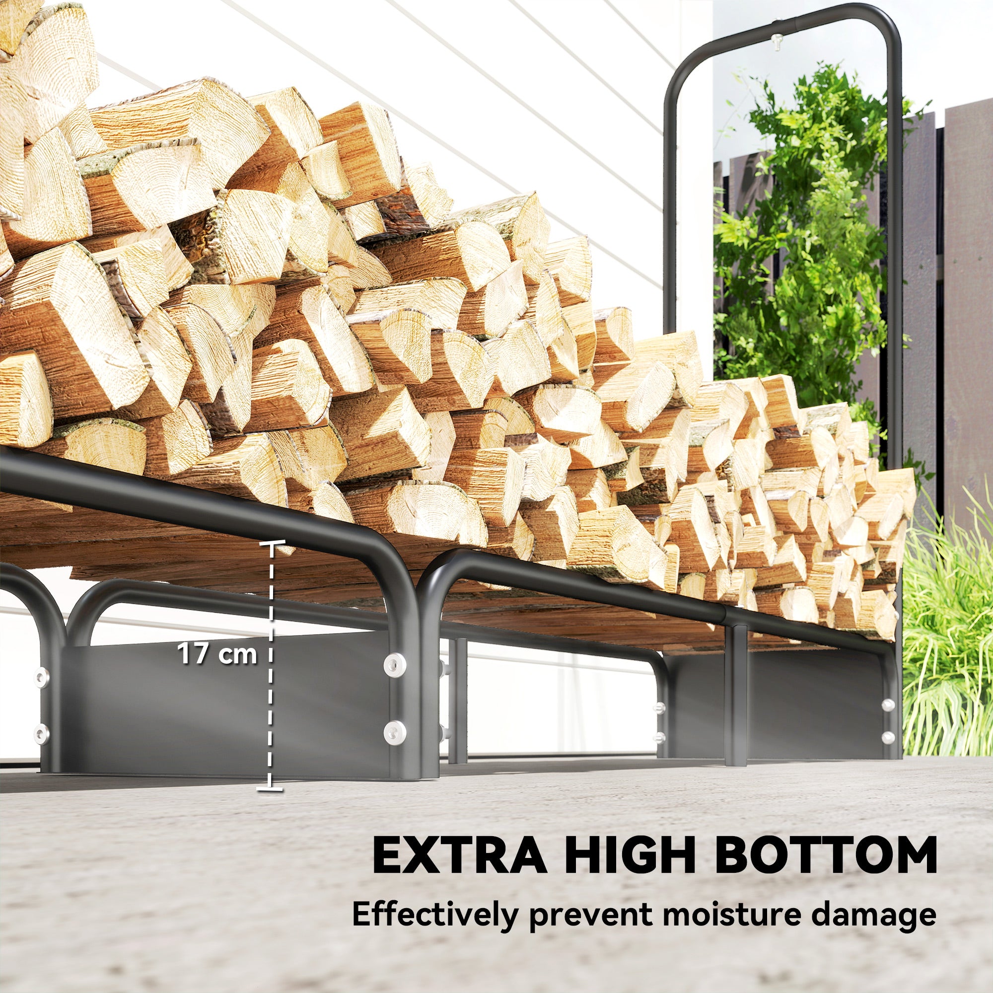 Kozy 8.5ft Firewood Rack, Heavy Duty Log Storage Holder with Waterproof 600D Oxford Log Cover for Fireplace Fire Pits Outdoor Patio Wood Storage, 300 kg Large Capacity, Black