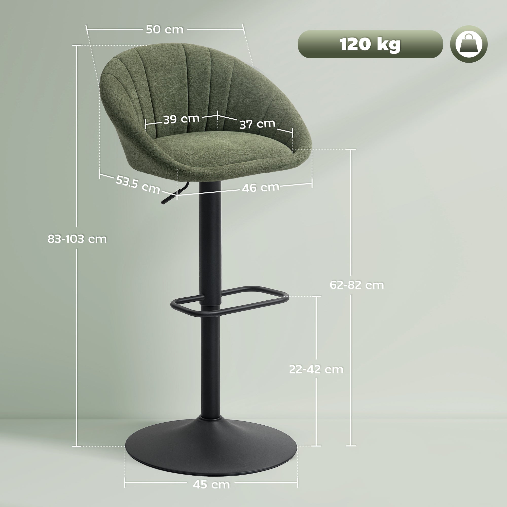 Kozy - Set of Two Relaxed Tub Bar Stools - Dark Green