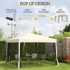 Kozy 3 x 3(m) Pop Up Gazebo with 4 Mesh Sides and Carry Bag, Height Adjustable Party Canopy Tent, Portable Garden Outdoor