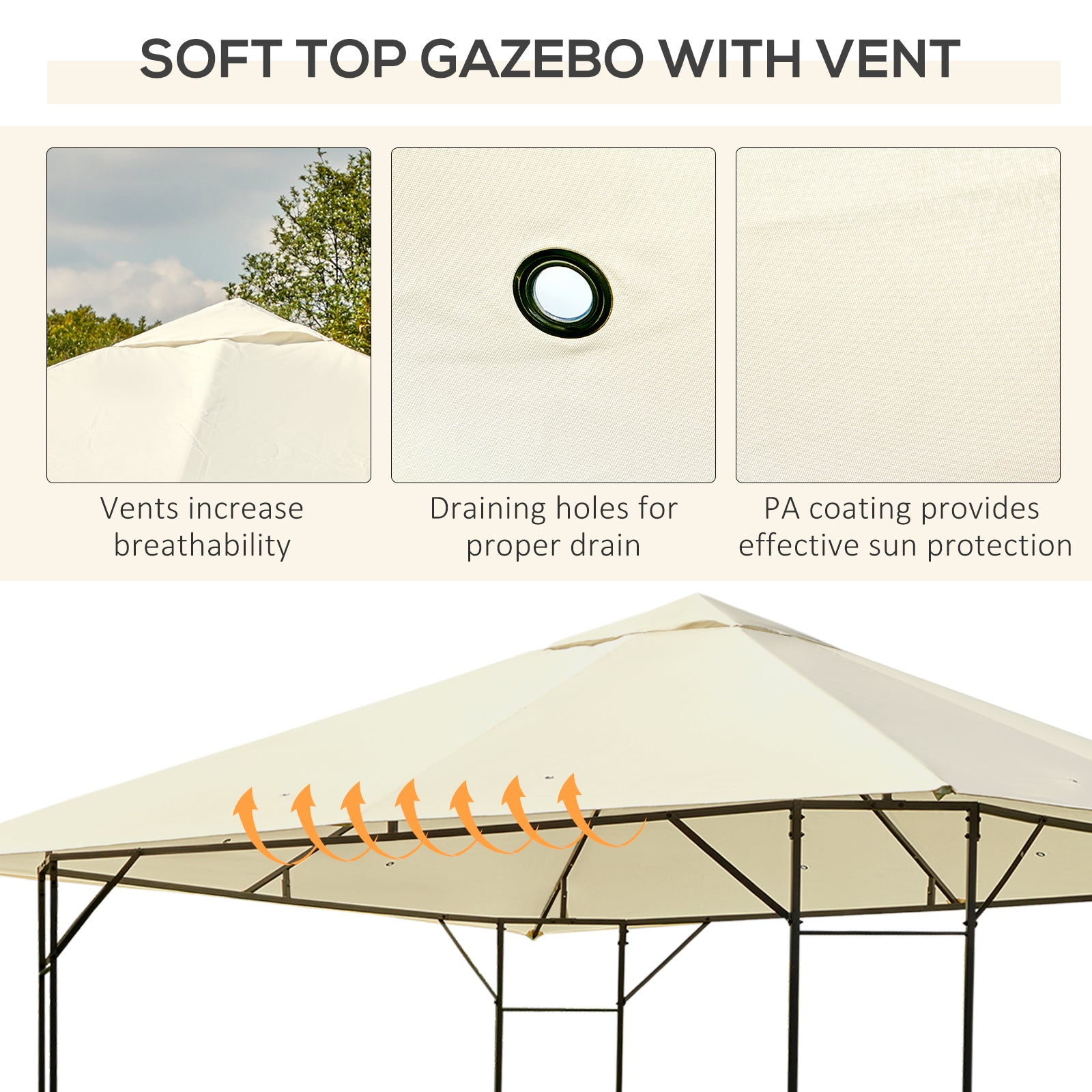 Outsunny 3x3m Garden Gazebo, Metal Frame, Water