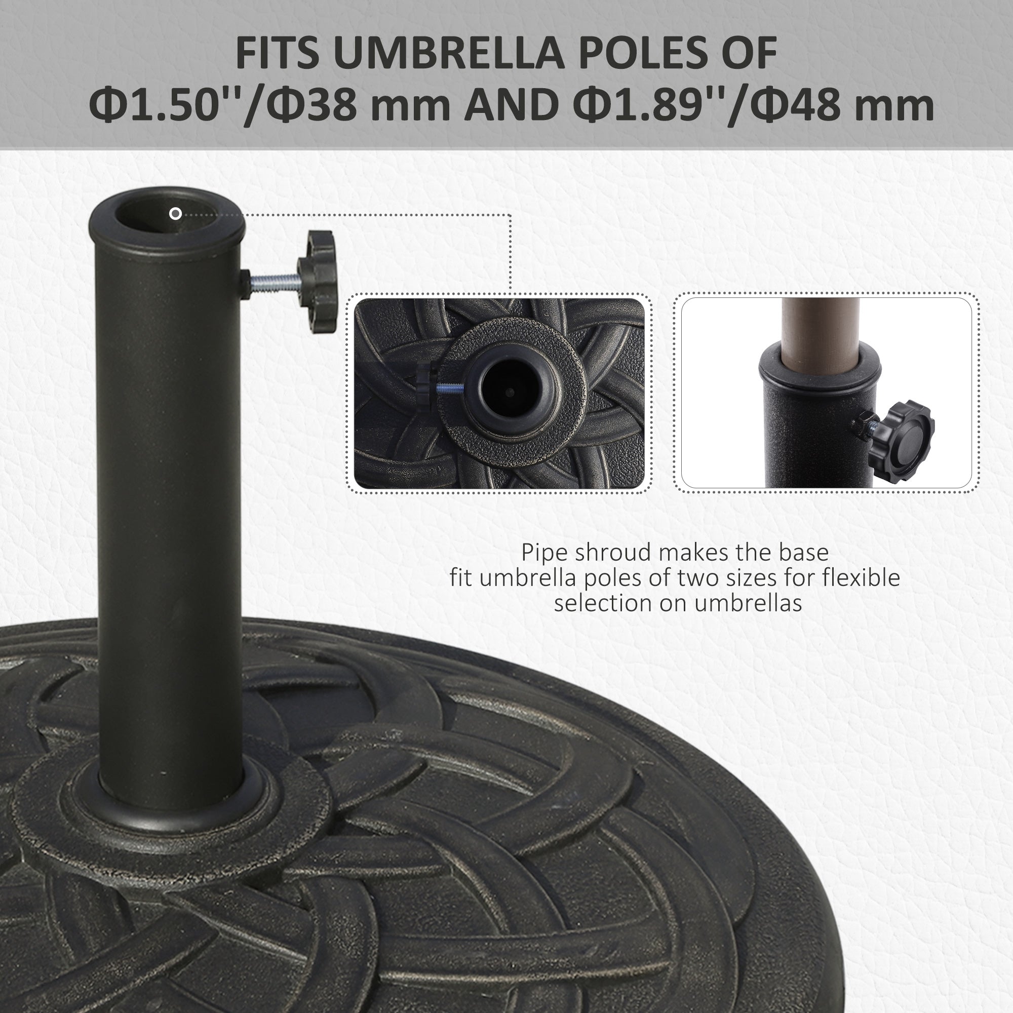 Outsunny Parasol Stand, Resin Umbrella Base for 妗?8mm & 妗?8mm Poles, Weather