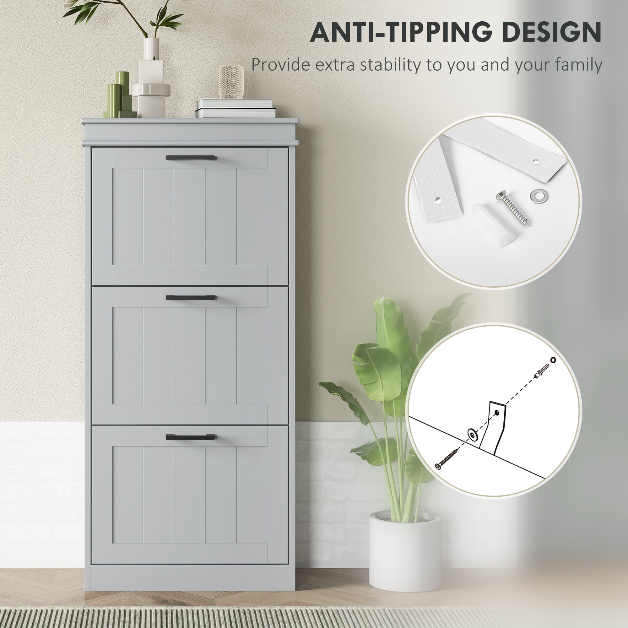 Kozy Three-Drawer Minimalistic Shoe Cabinet - Grey