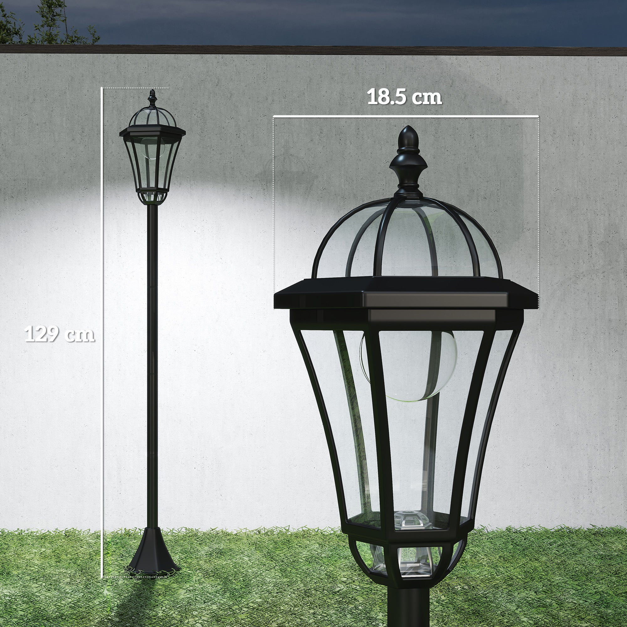 Kozy 2 PCS 1.3M Garden Solar Lamp Post Lights Solar Powered LED Lantern Patio Pathway Walkway Outdoor Water-Resist Auto Switch 6 Hours Black