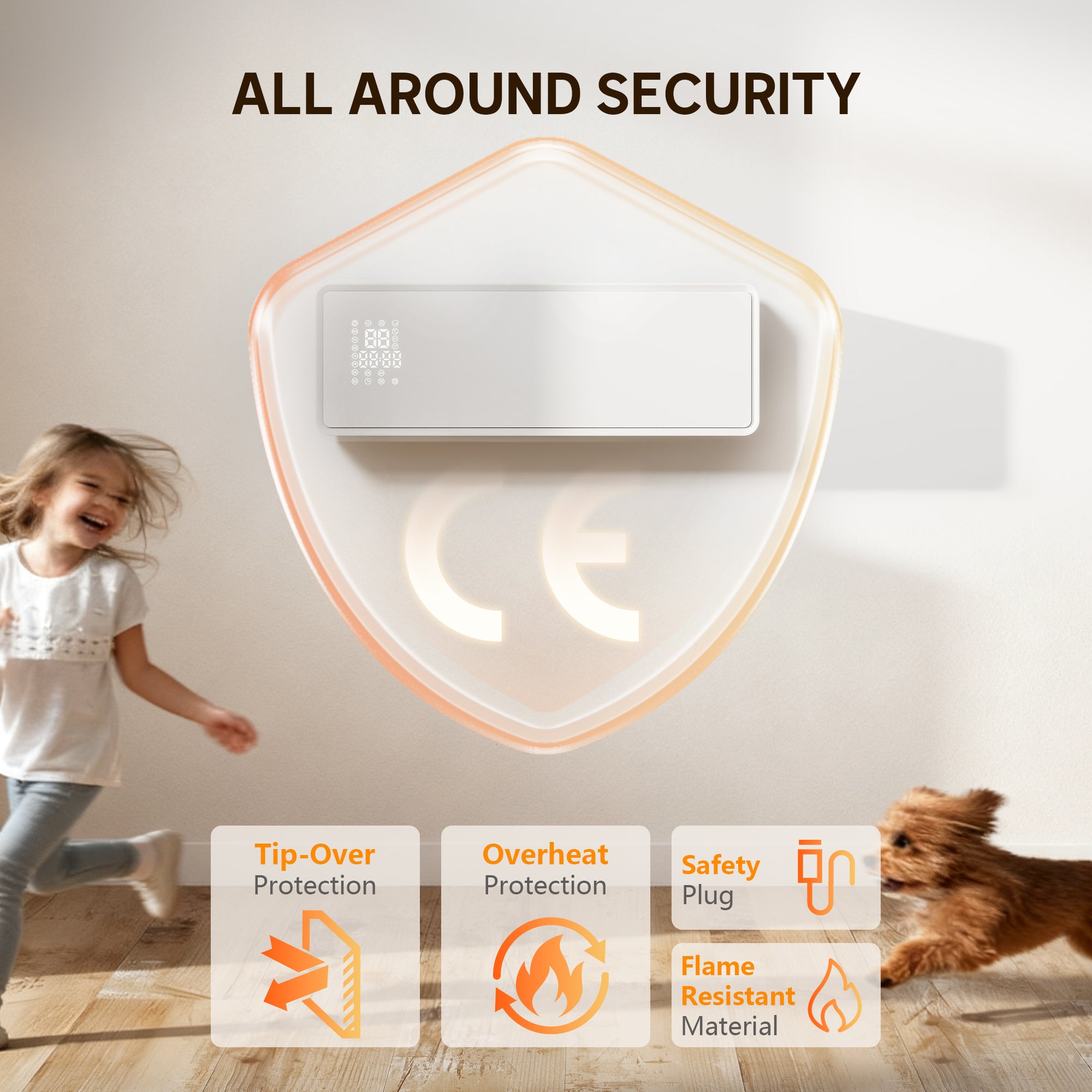 Kozy 2000W Ceramic Electric Heater with Fan, Adjustable Thermostat, Wall Mounted - White