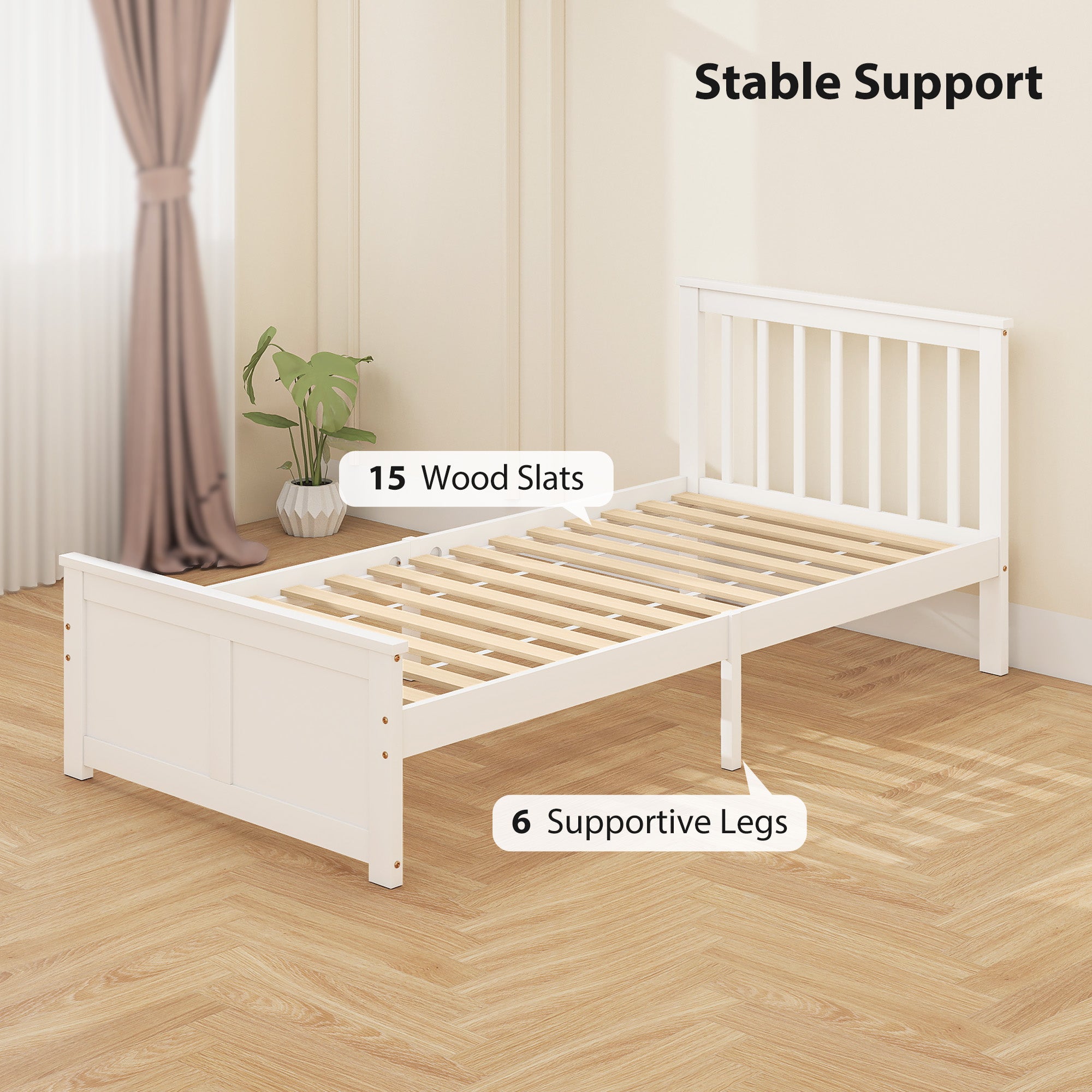 Kozy Wooden Single Bed Frame, with Drawers - White