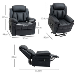 Kozy - Power Lift Chair Recliner for Elderly, Electric Recliner Chair, Overstuffed Faux Leather Riser and Reclining Armchair with Remote Control, Side Pockets, for Living Room, Black