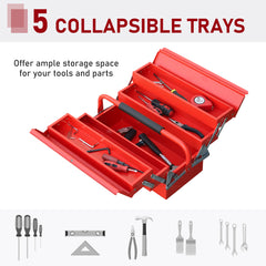 Kozy Metal Tool Box 3 Tier 5 Tray Professional Portable Storage Cabinet Workshop Cantilever Toolbox with Carry Handle, 45cmx20cmx34.5cm, Red