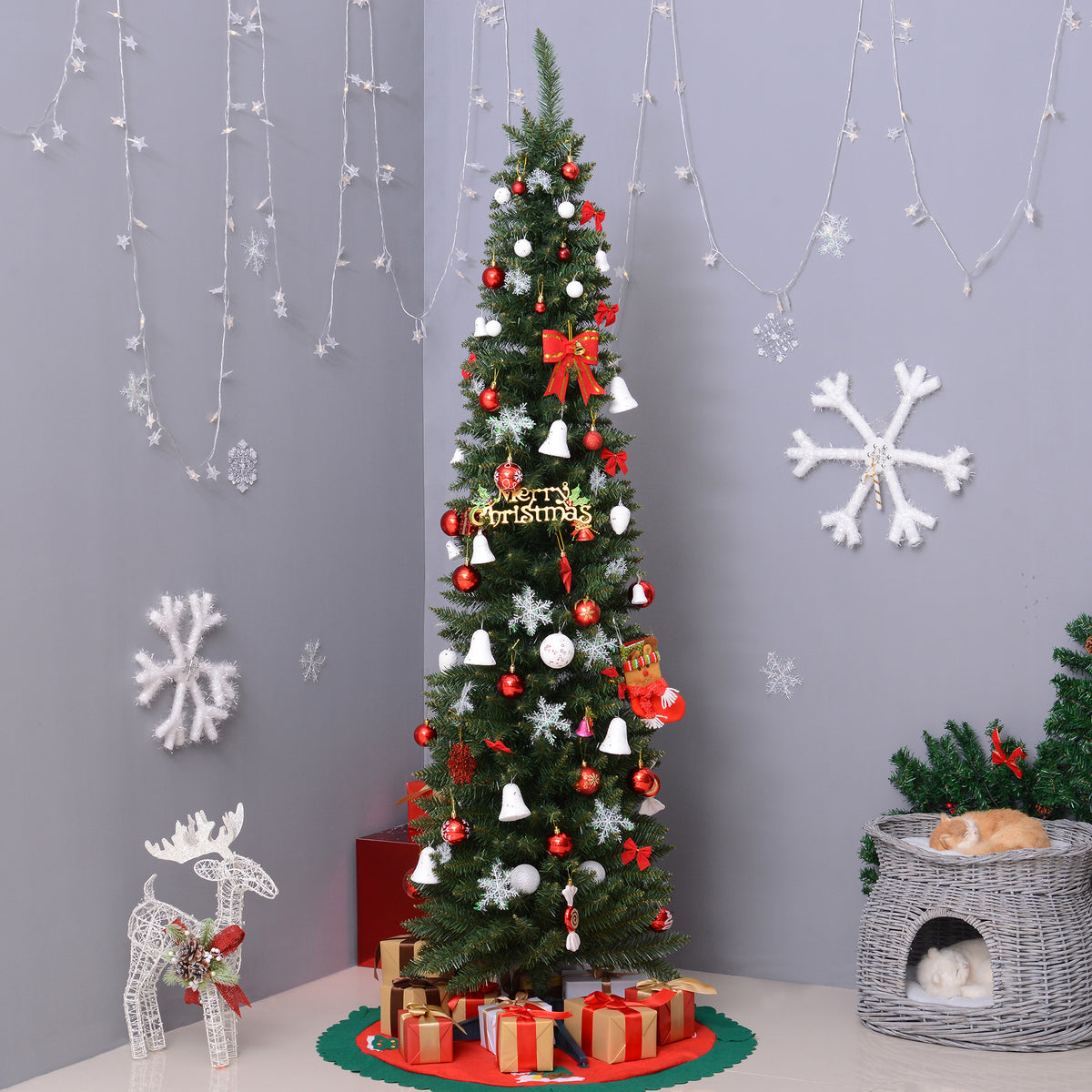 HOMCOM 2.1m Artificial Christmas Tree Pine Tree W/Plastic Stand