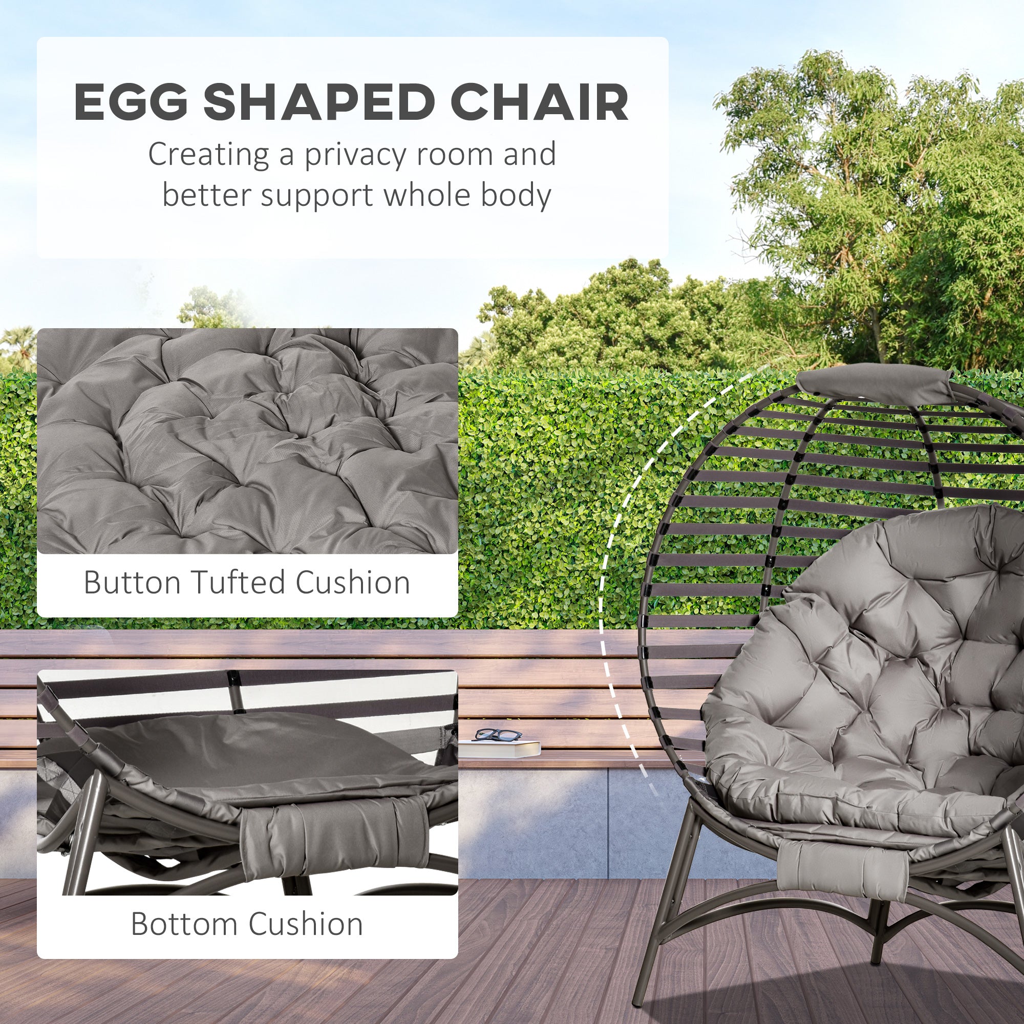 Kozy Egg Chair with Cushion & Side Pocket - Brown