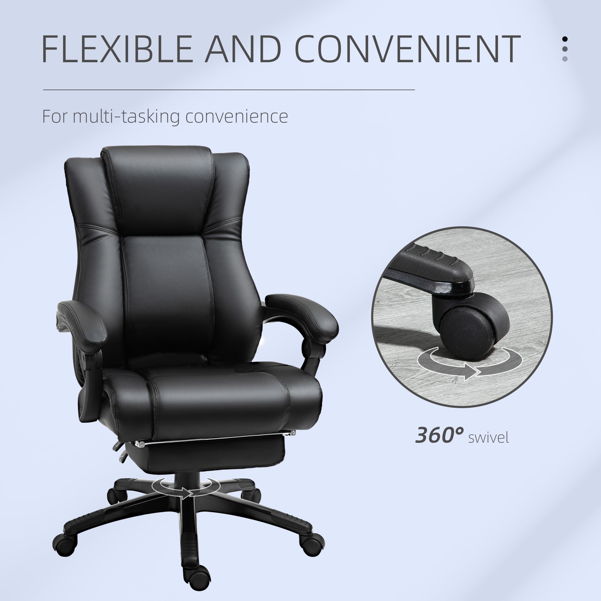 Kozy Executive Office Chair for Home, PU Leather Computer Chair, Swivel Desk Chair with Footrest, Wheels, Adjustable Height, Black