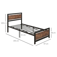 Kozy Single Size Metal Bed Frame with Headboard & Footboard, Strong Slat Support Solid Bedstead Base w/ Underbed Storage Space, Bedroom Furniture For Adults