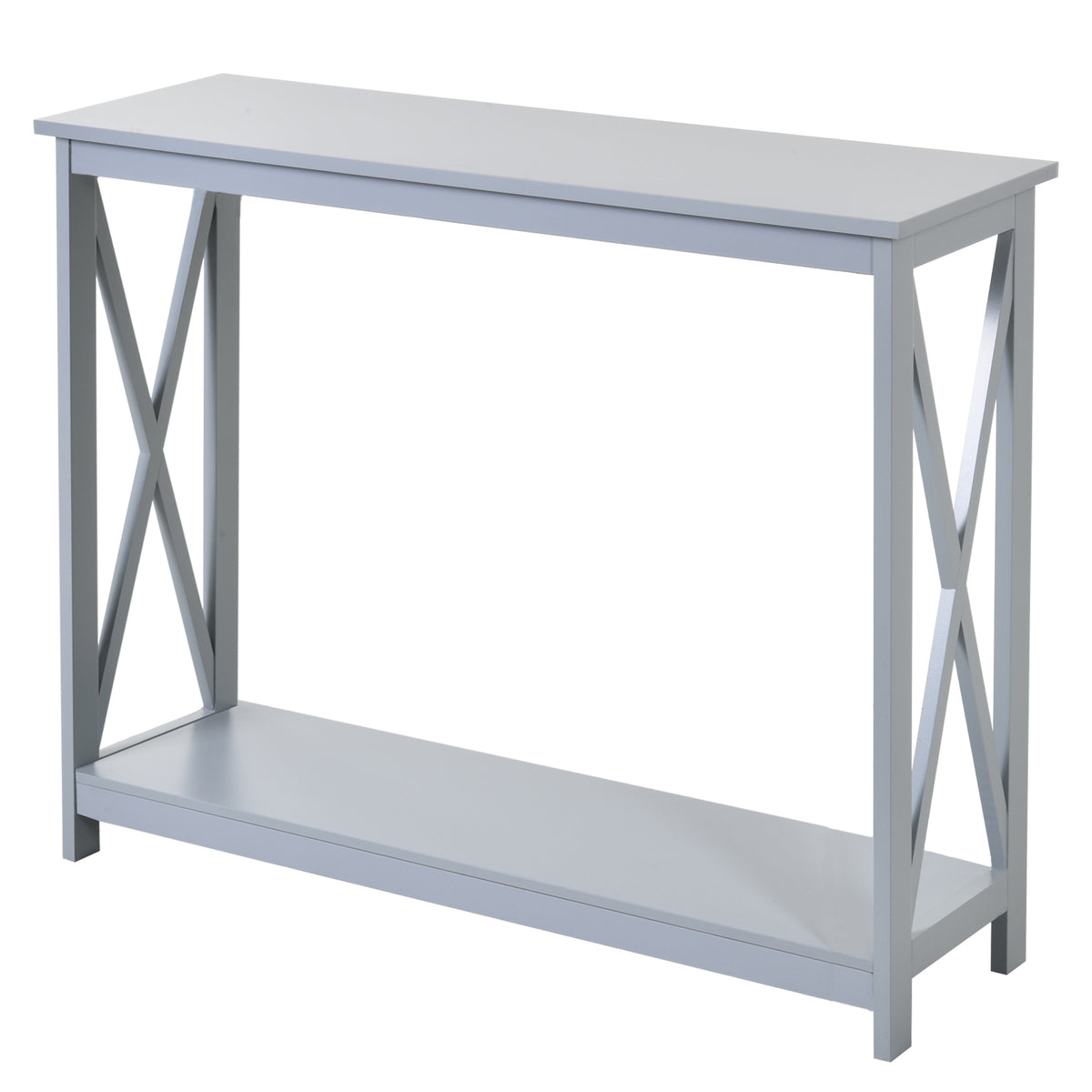 Kozy Console Table Hallway Desk w/Storage Shelf, X Design for Living Room Entryway, Grey