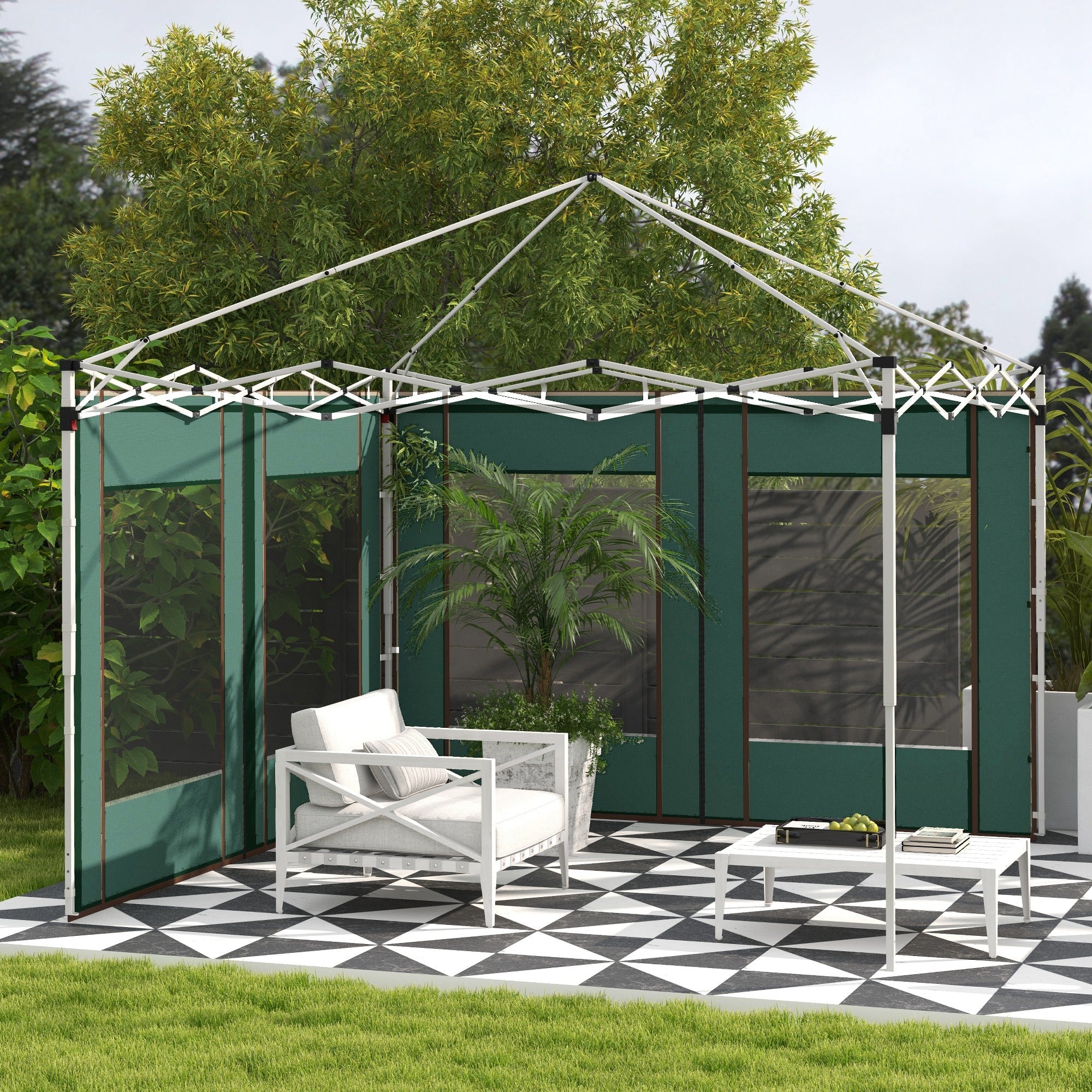 Outsunny Gazebo Side Panels, Replacement Set with Doors and Windows, for 3x3(m) or 3x6m Pop Up Gazebo, Green