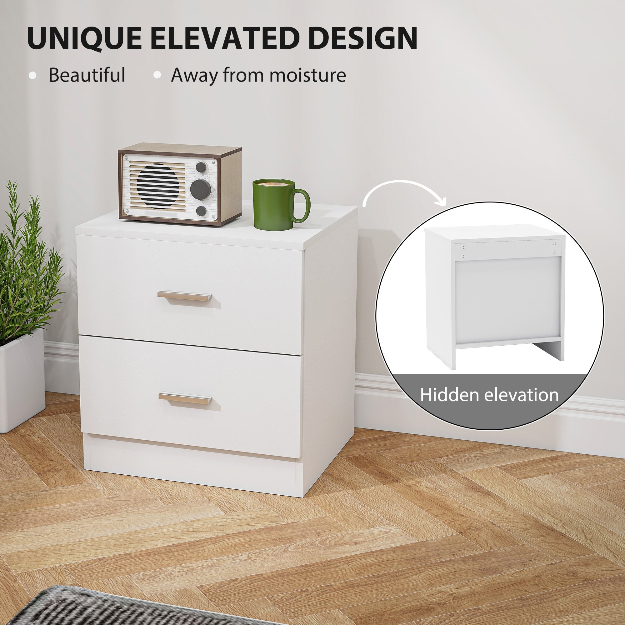 Kozy Modern Bedside Table, Beside Cabinet with 2 Drawers, for Bedroom, Living Room, White
