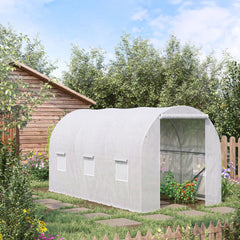 Kozy 3.5 x 2 x 2 m Polytunnel Greenhouse, Walk-in Green House for Garden with Mesh Windows, Galvanised Steel Frame, White