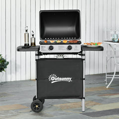 Kozy 2 Burner Gas BBQ Trolley with Lid, 5.6 kW Gas Barbecue Grill with Wheels, Side Shelves, Black