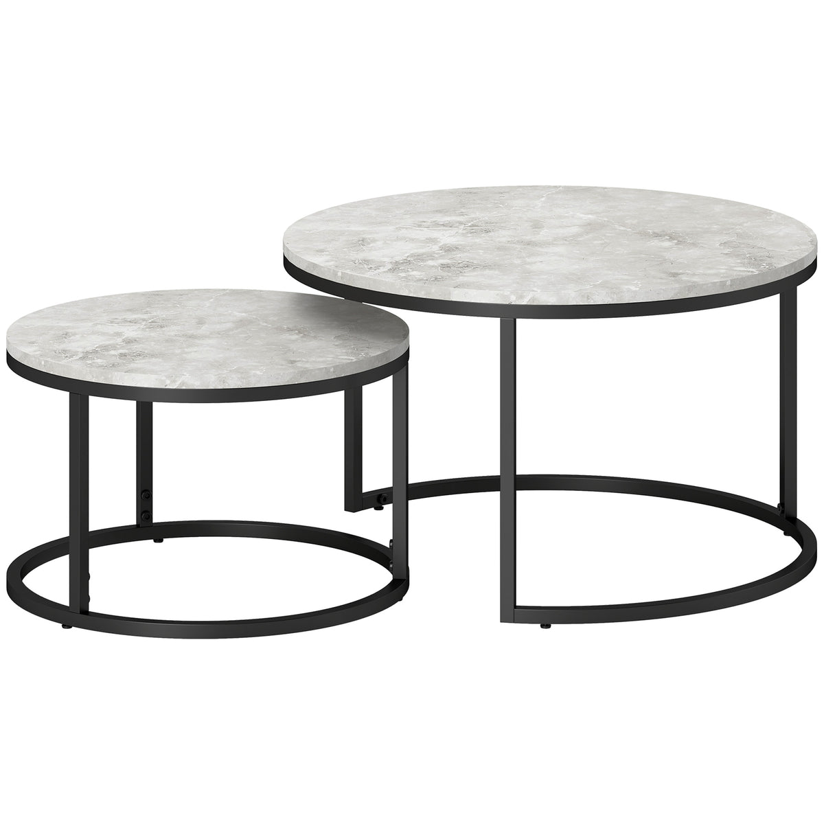 Kozy Set of Two Marble-Effect Stacking Tables - Wood Grey