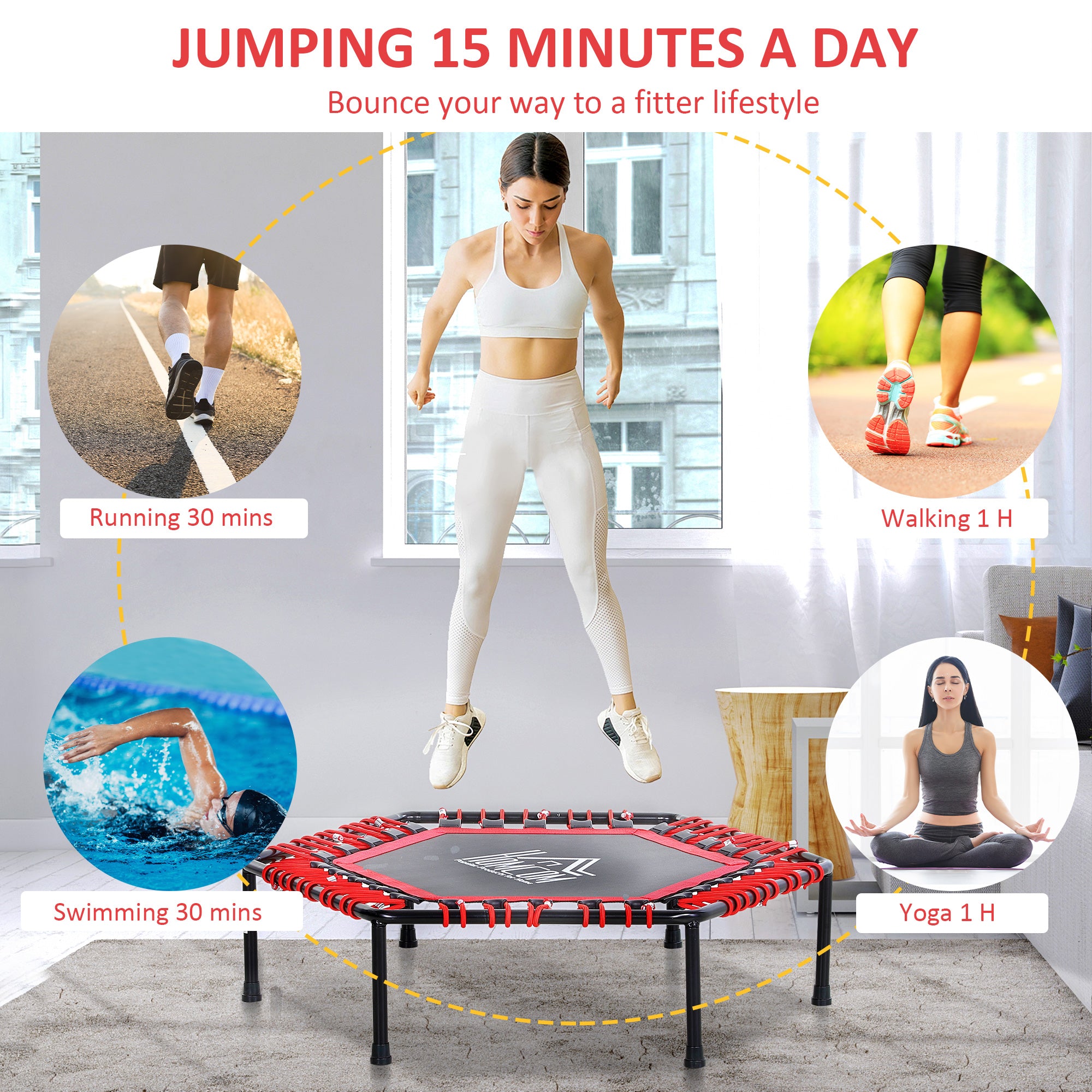 HOMCOM 40" Mini Hexagon Steel Frame Trampoline Red