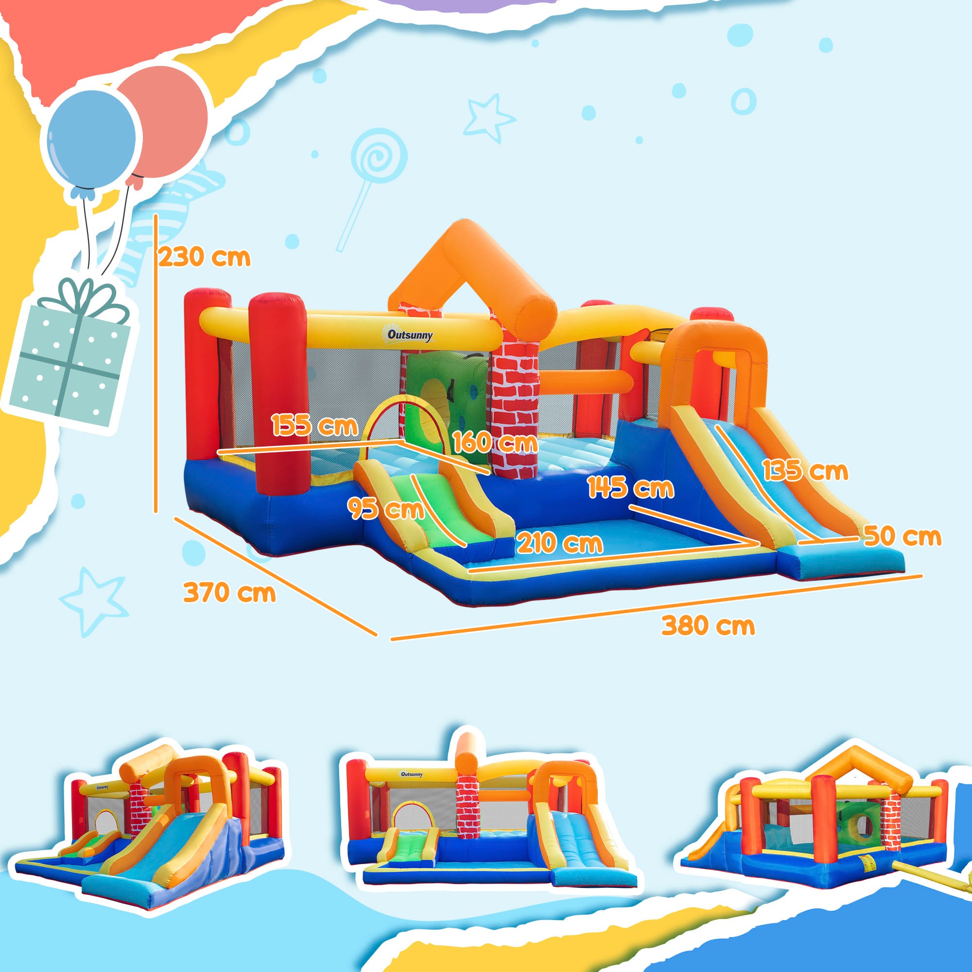 Kozy 4 in 1 Kids Bouncy Castle Extra Large Double Slides & Trampoline Design Inflatable House Pool Climbing Wall with Blower Carrybag for Kids Age 3-8, 3.8 x 3.7 x 2.3m