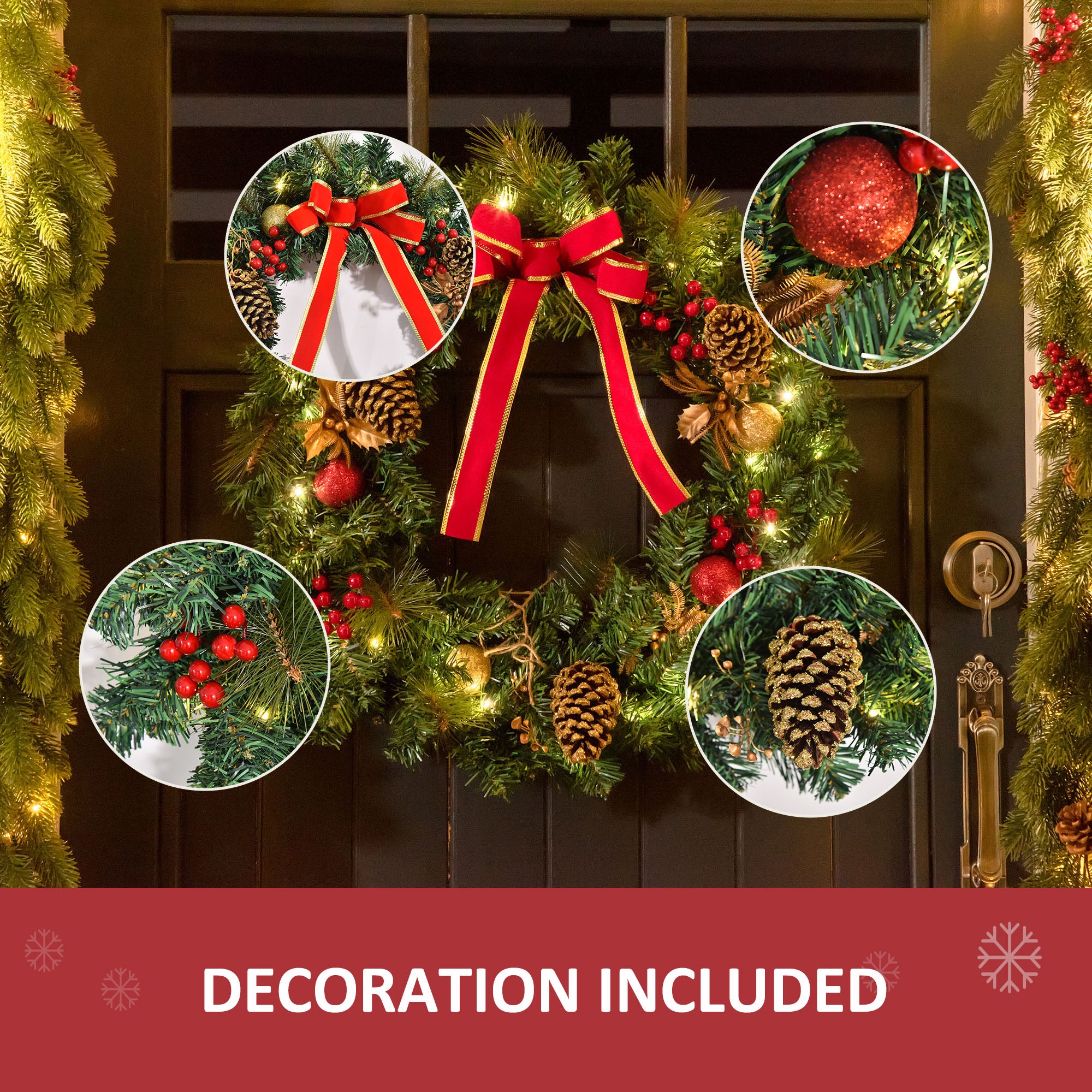 HOMCOM Christmas Door Wreath, 60 cm Diameter