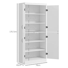 HOMCOM 4-Door Tall Kitchen Cupboard, Freestanding 6-Tier Storage Cabinet with 2 Adjustable Shelves for Living Room, Dining Room, White | Aosom UK