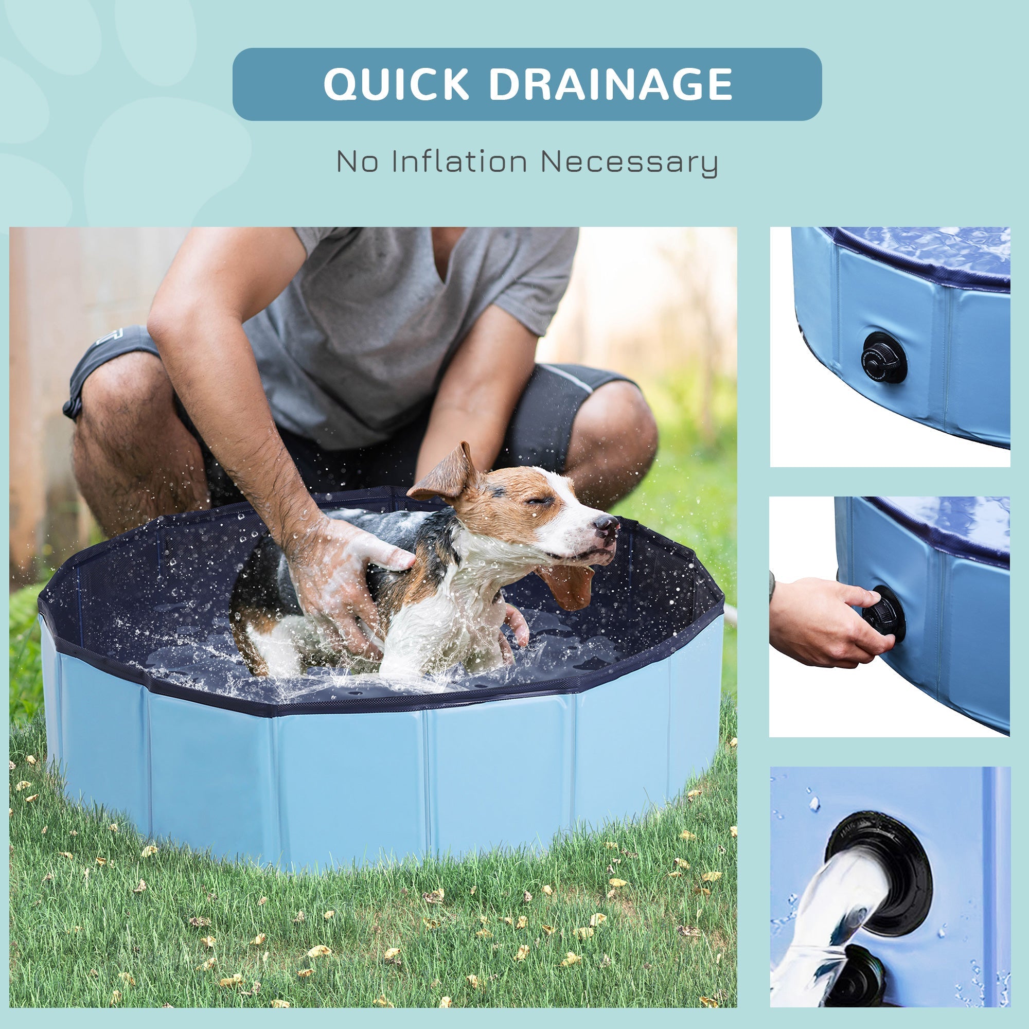 PawHut Pet Swimming Pool, Foldable, 80 cm Diameter-Blue | Aosom UK